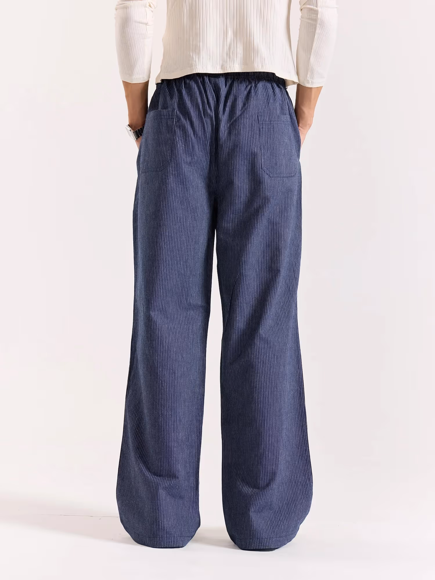 Navy Blue Striped Pull-on Pants  image 6