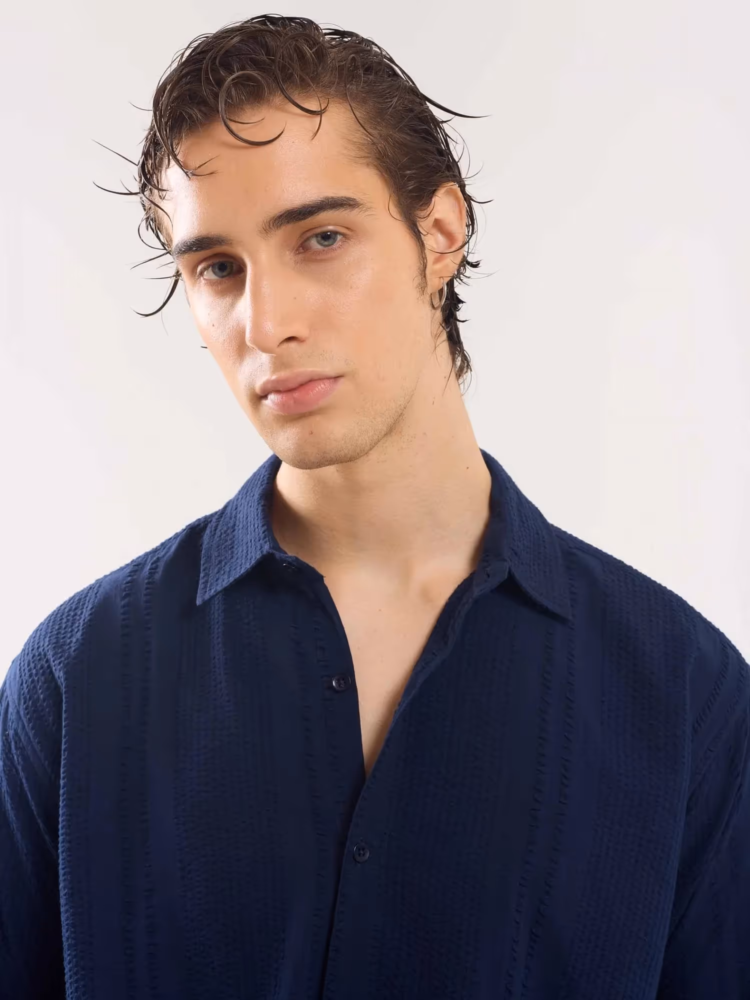 Navy Blue Textured Holiday Shirt image 3