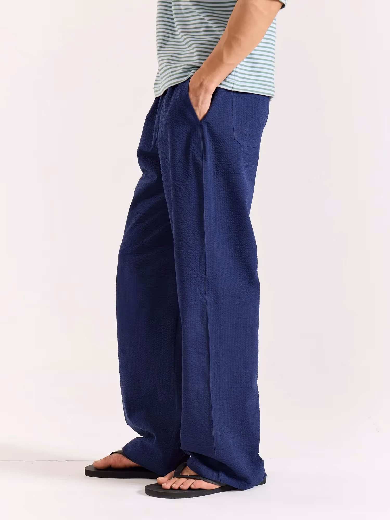 Navy Blue Textured Pull-on Pants  image 3