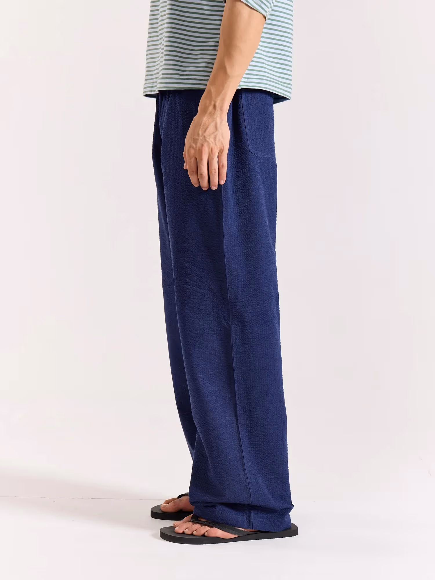 Navy Blue Textured Pull-on Pants  image 4