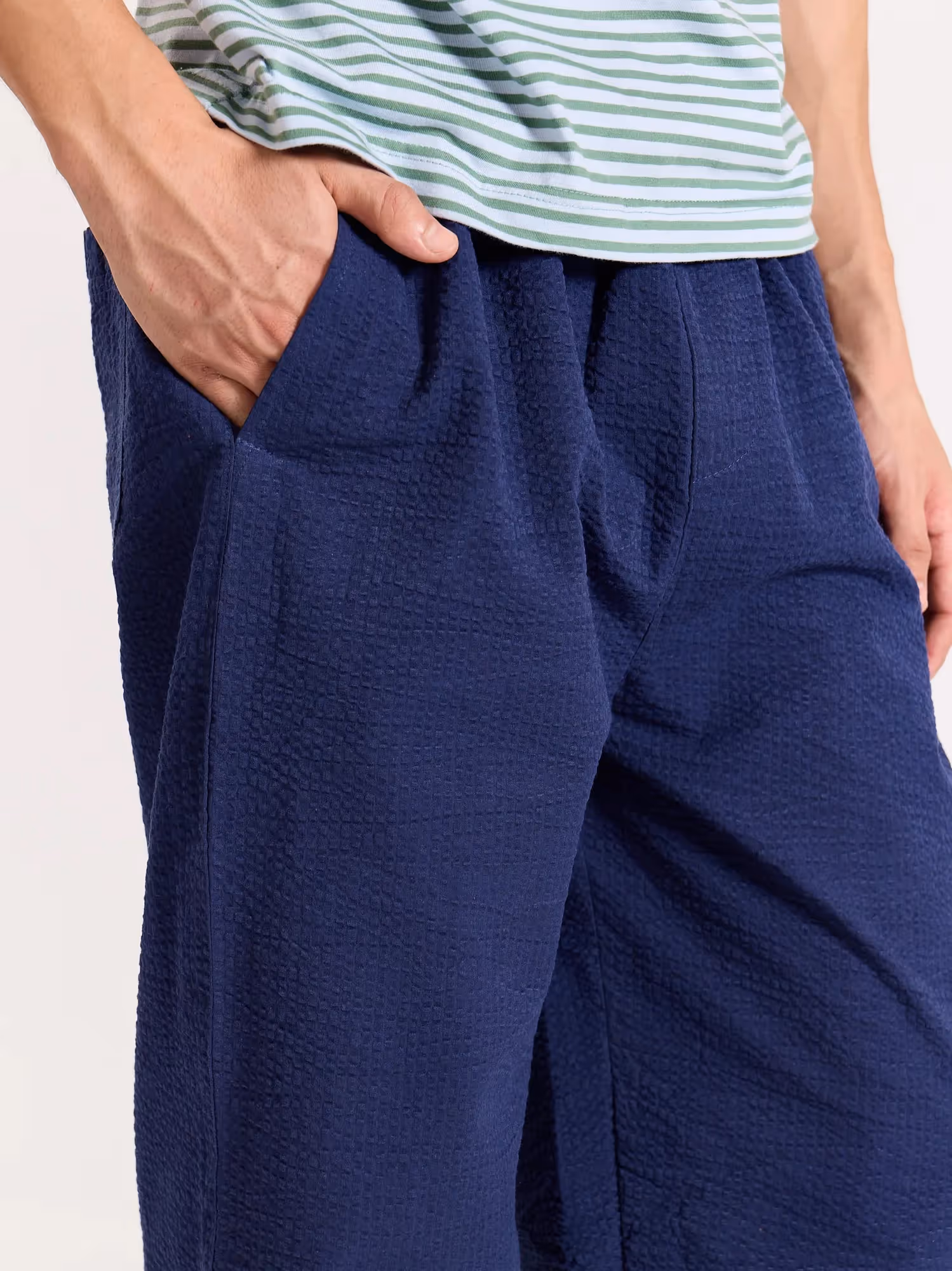 Navy Blue Textured Pull-on Pants  image 5