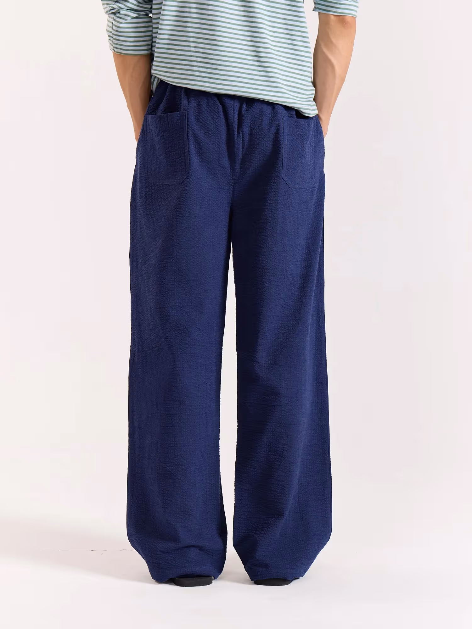 Navy Blue Textured Pull-on Pants  image 6