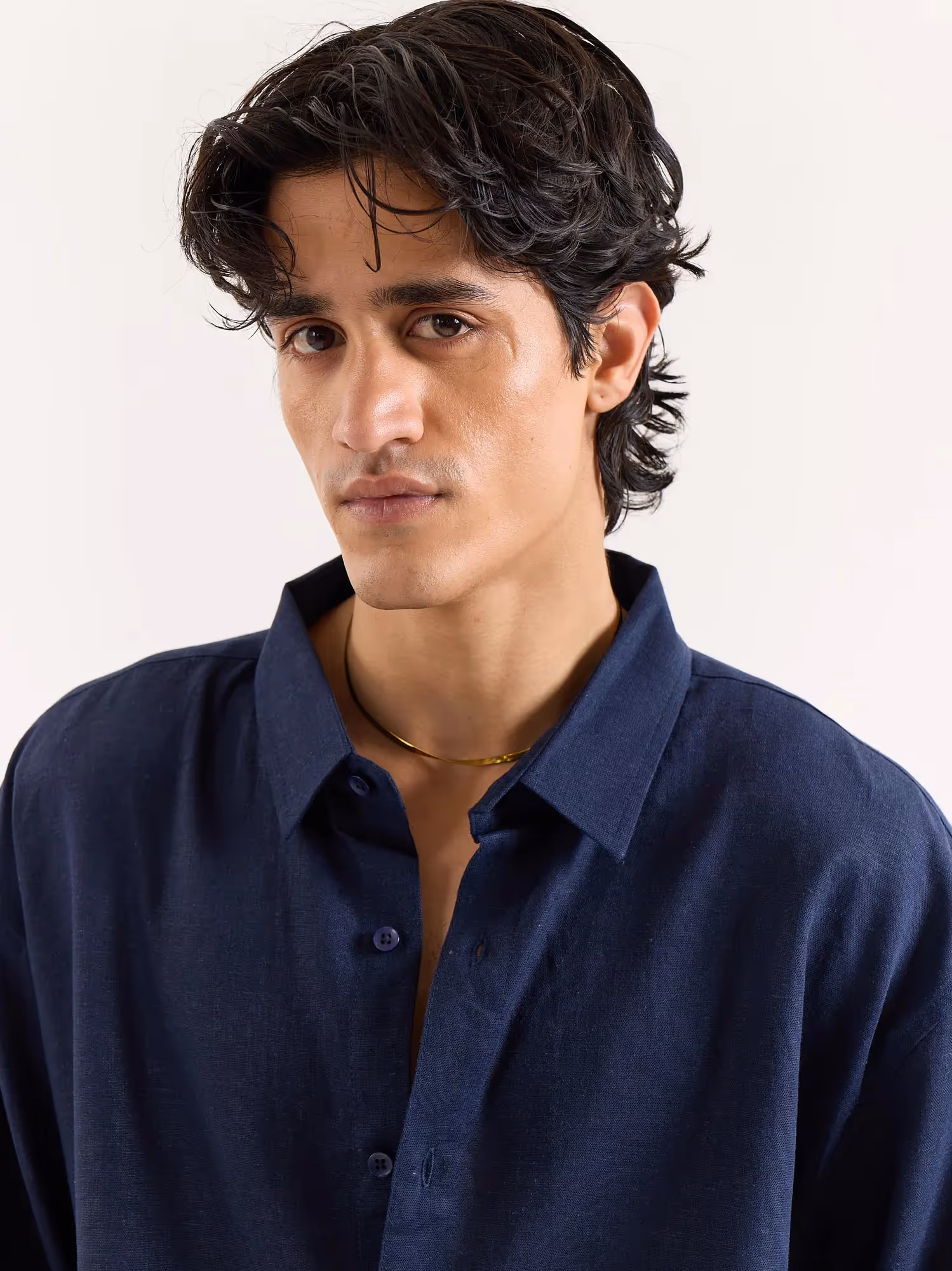 Navy Linen Cropped Shirt  image 5