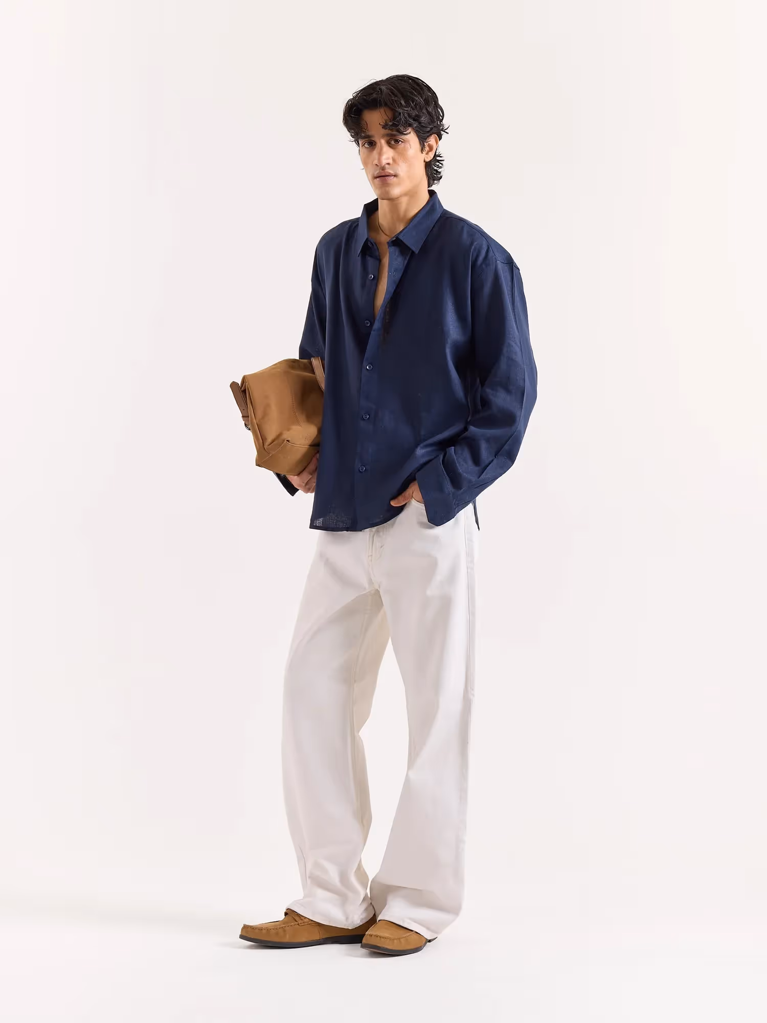 Navy Linen Cropped Shirt  image 6