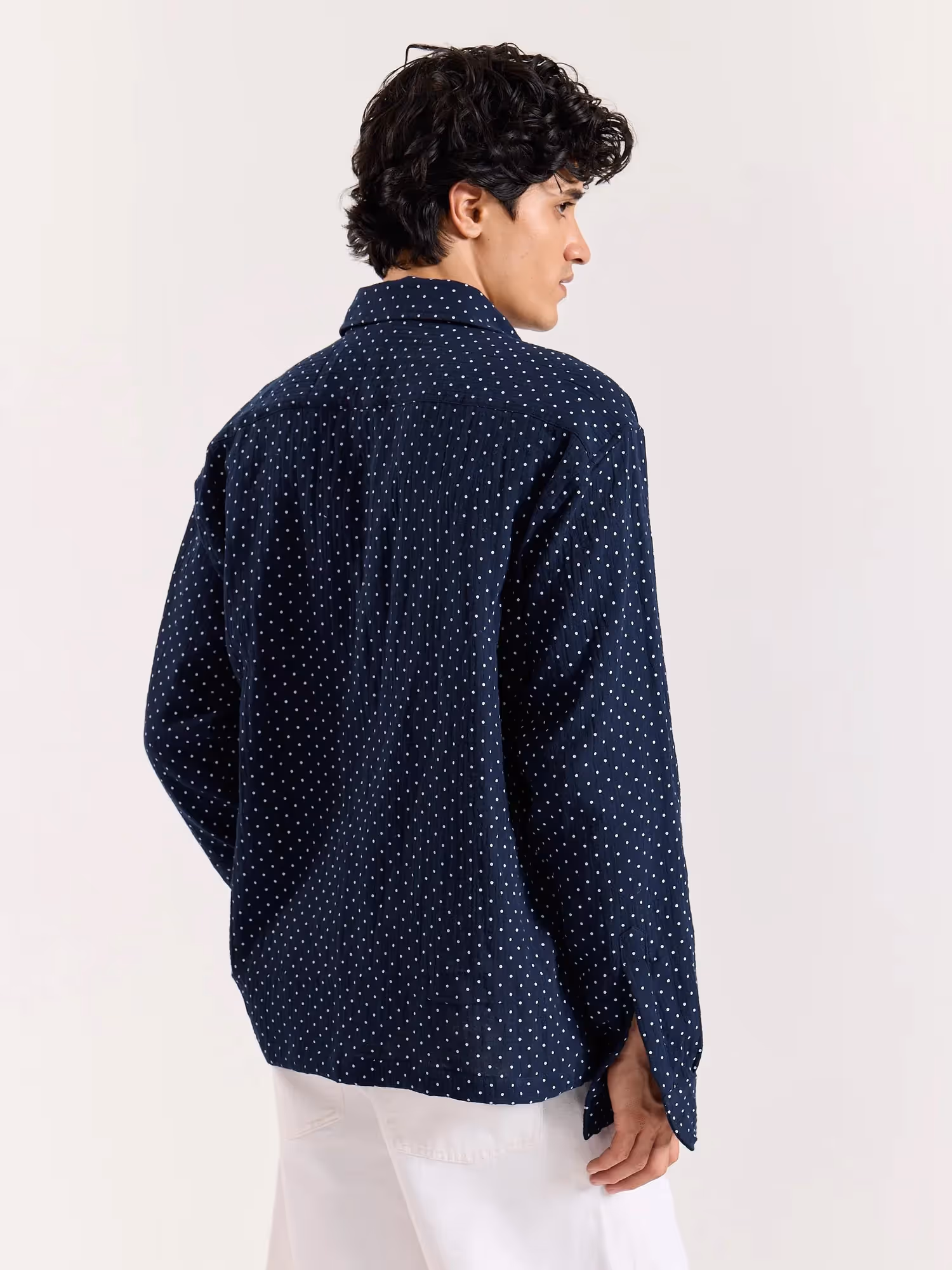Navy Polka Dot Gauze Holiday Shirt image 5