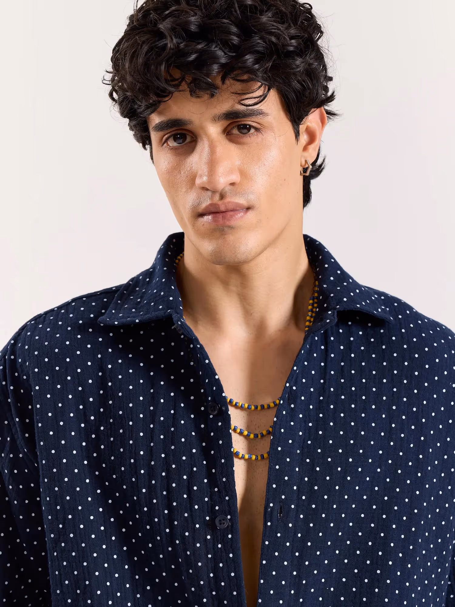 Navy Polka Dot Gauze Holiday Shirt image 6