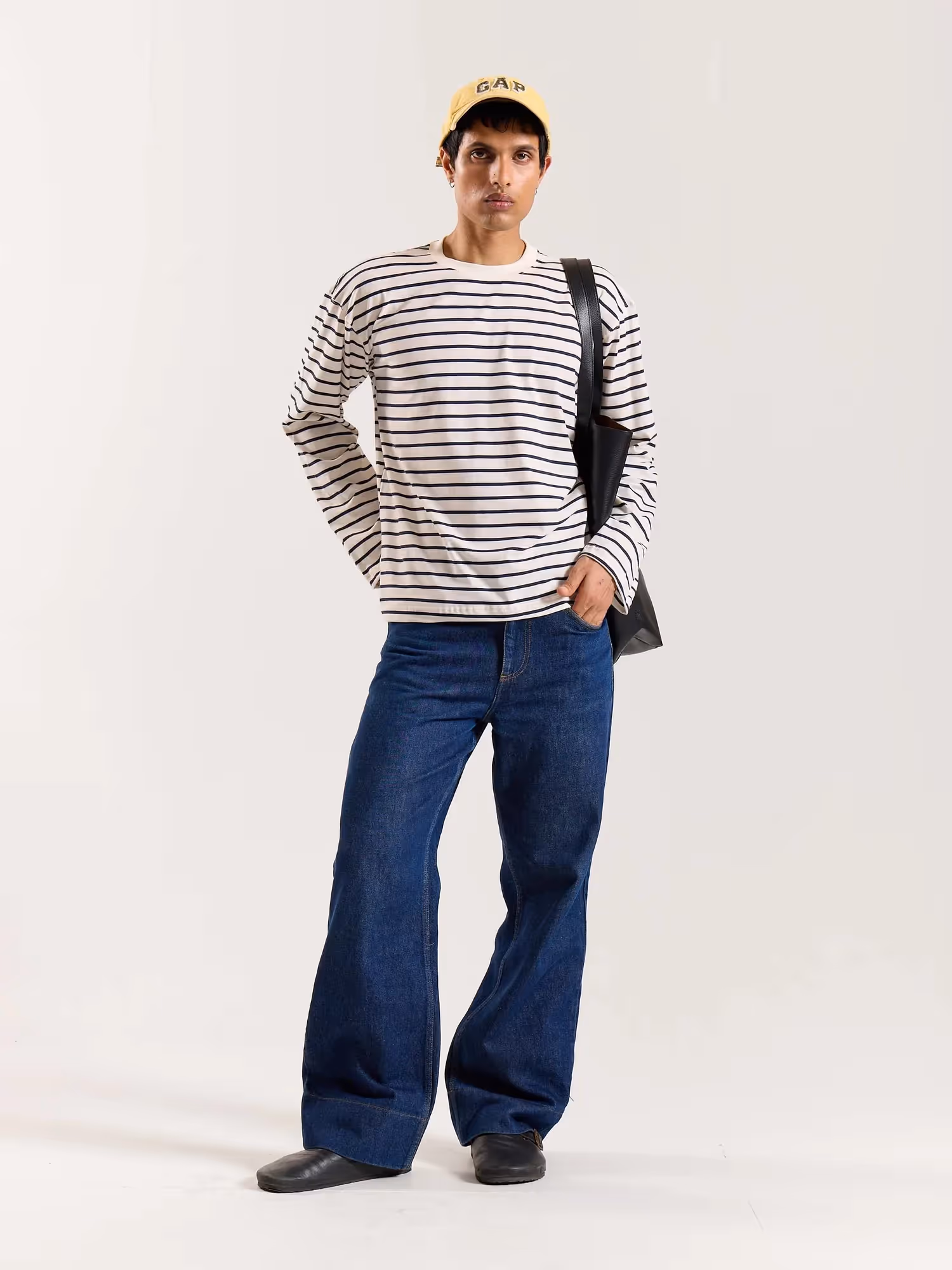 Navy Striped Loose Fit Cropped T-Shirt image 1