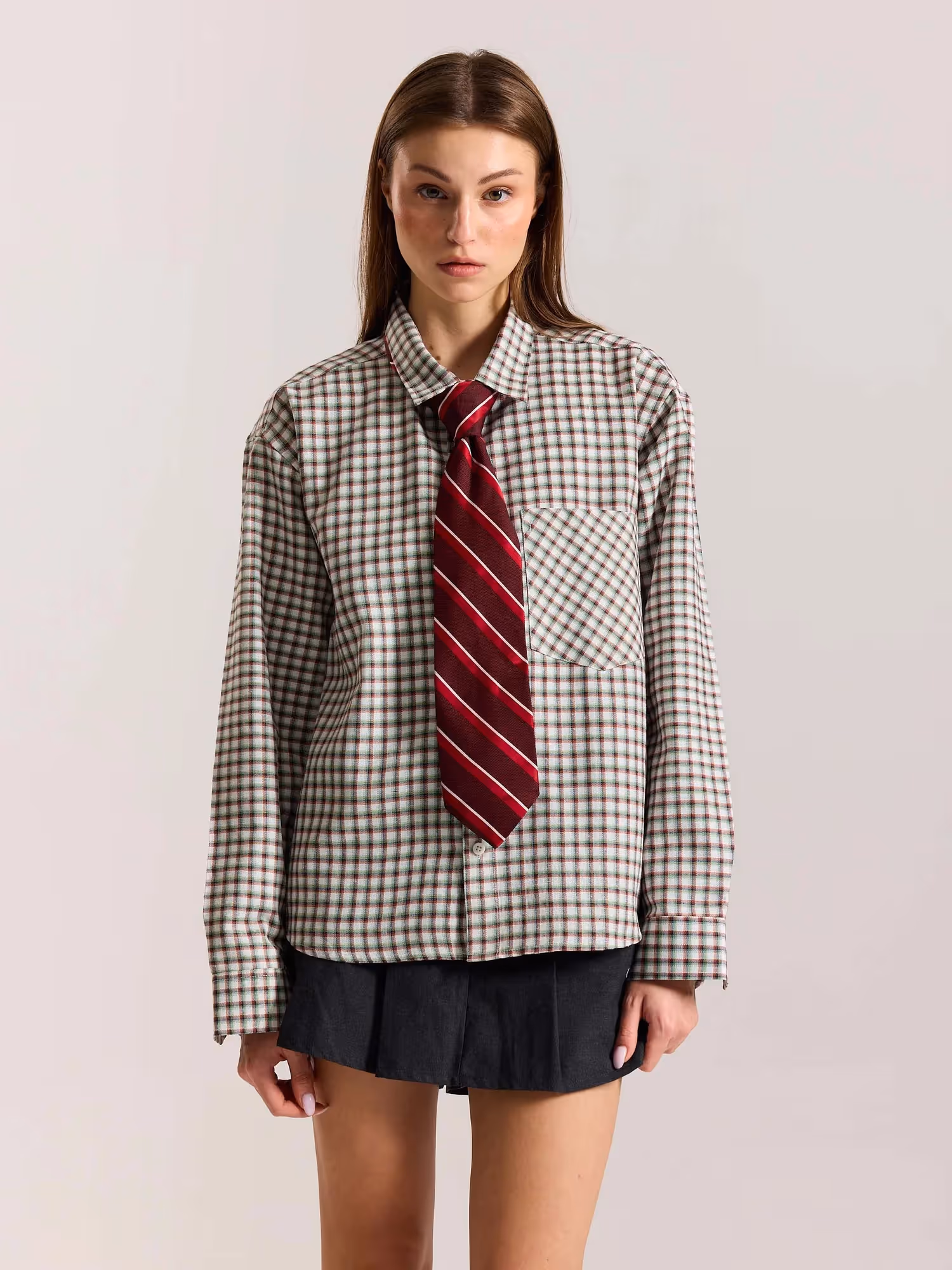 Off White Checkered Oversized Cropped Shirt  image 4