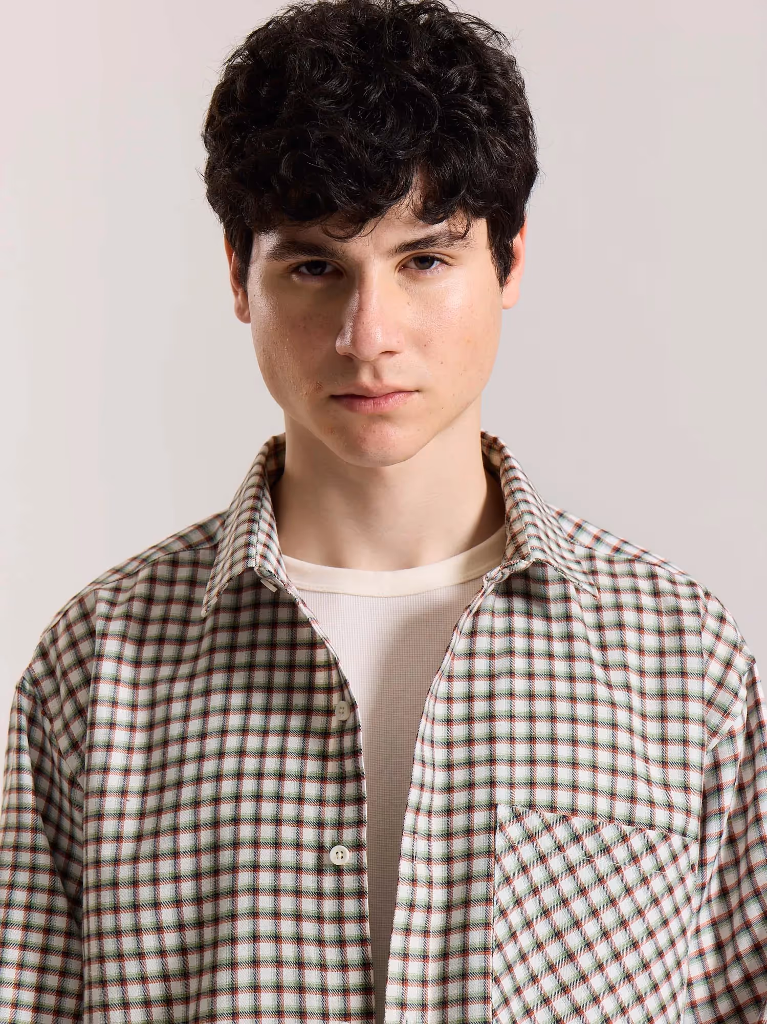 Off White Checkered Oversized Cropped Shirt  image 5