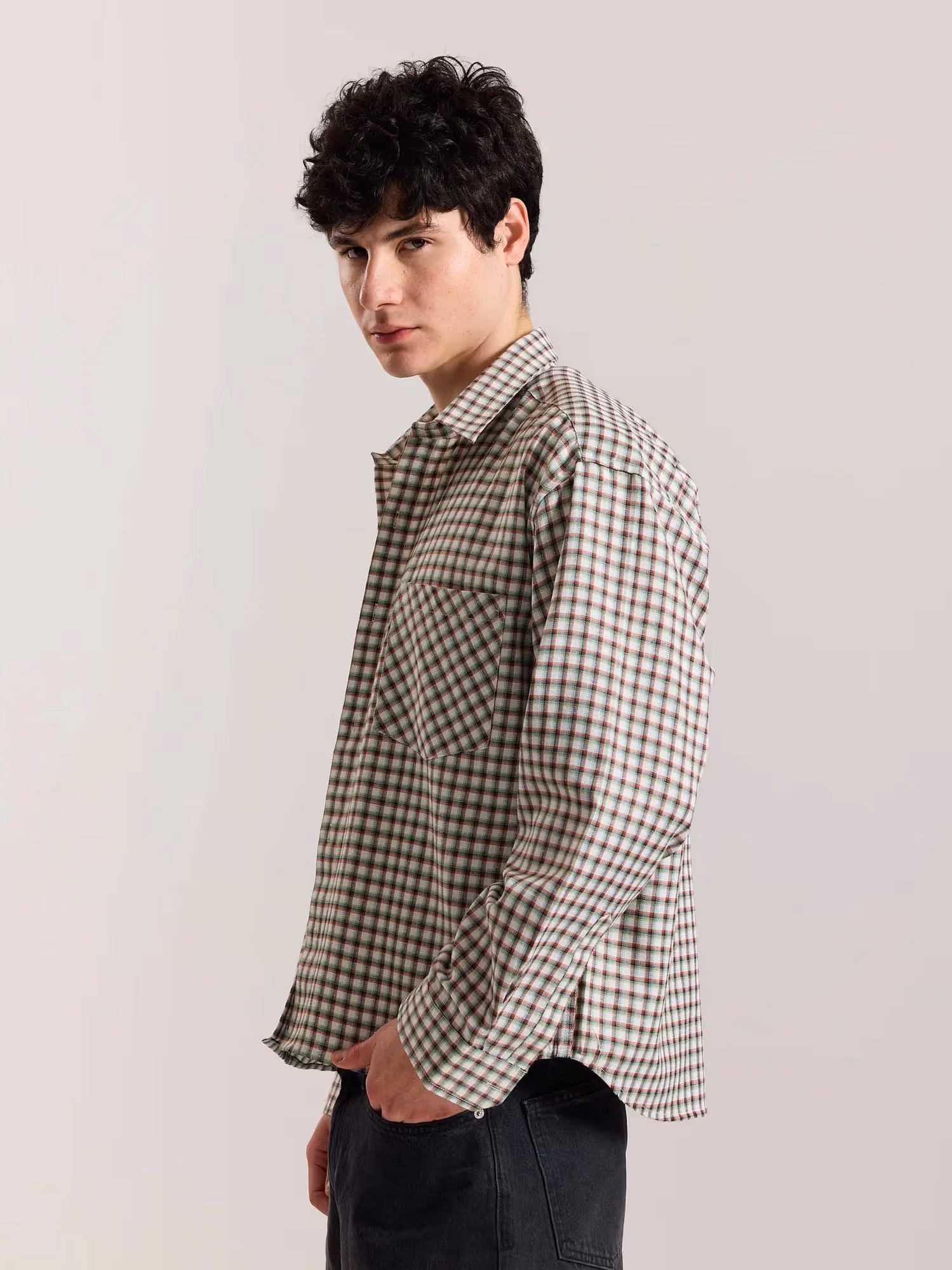 Off White Checkered Oversized Cropped Shirt  image 7