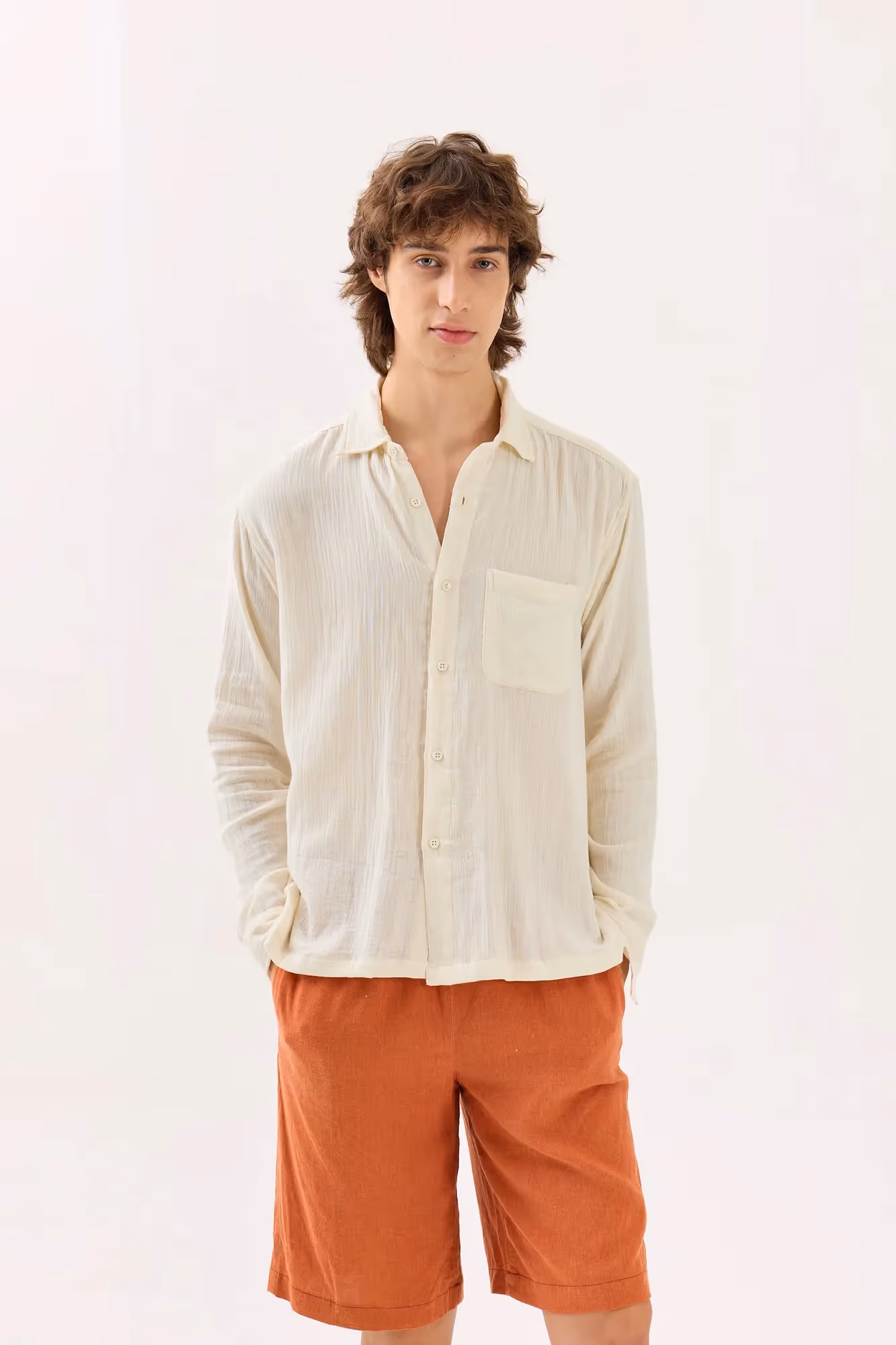 Off White Gauze Holiday Shirt image 2