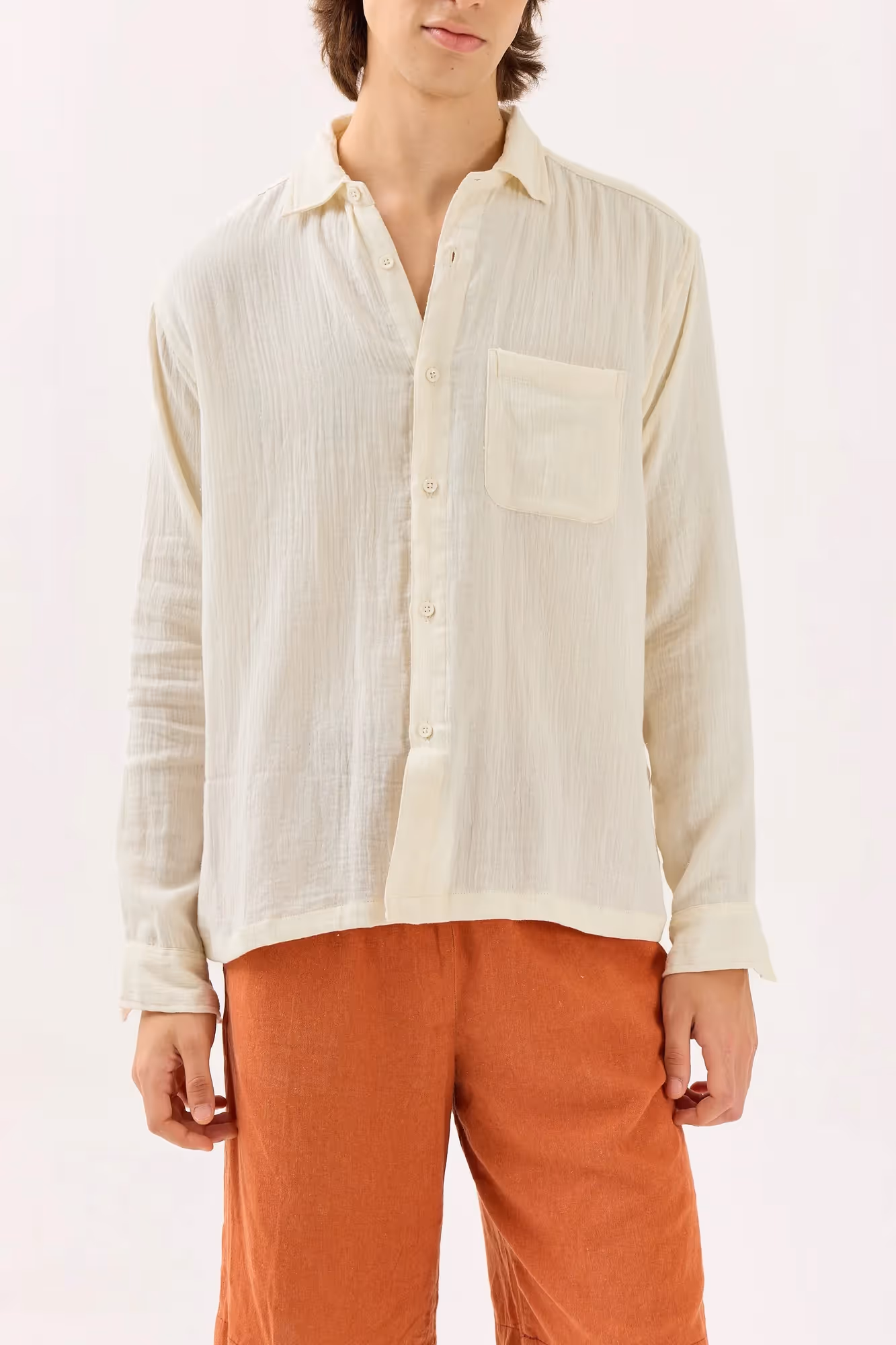Off White Gauze Holiday Shirt image 3