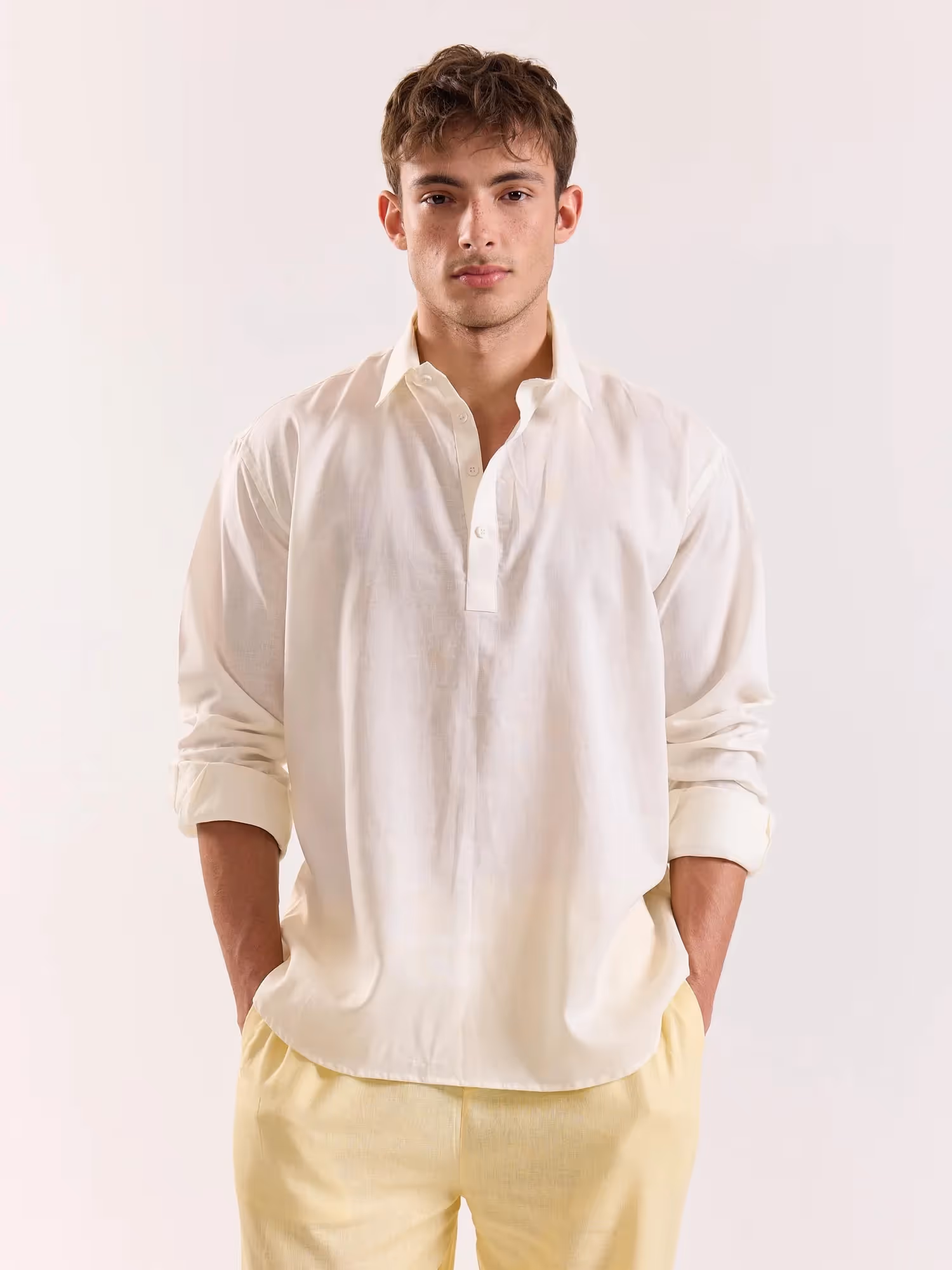 Off White Linen Blend Pullover image 3
