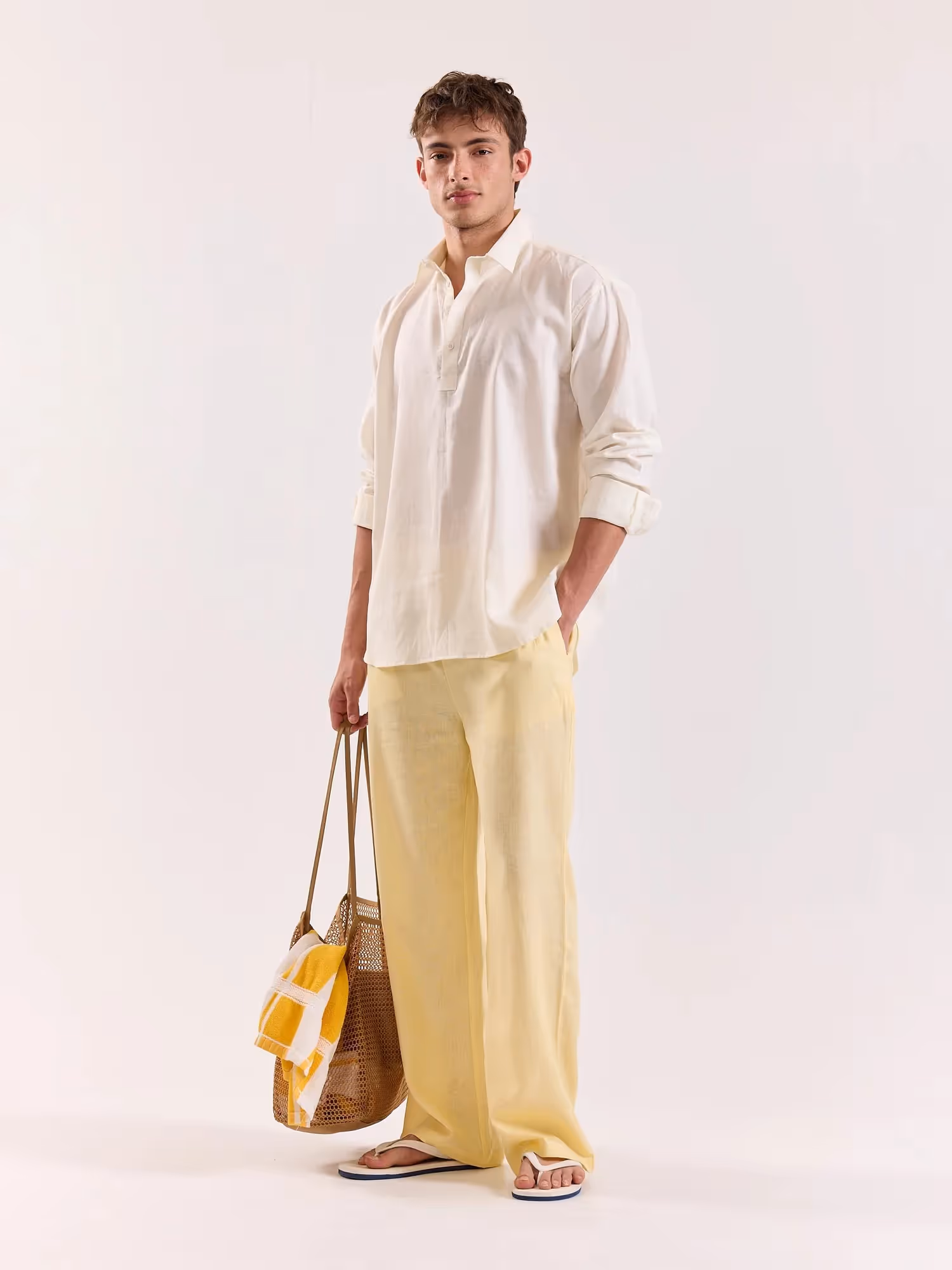 Off White Linen Blend Pullover image 6