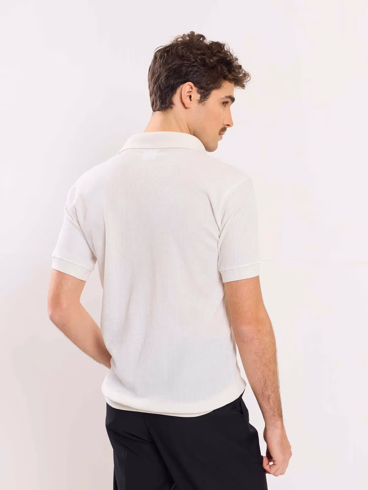 Off White Waffle Knit Polo T-shirt image 6