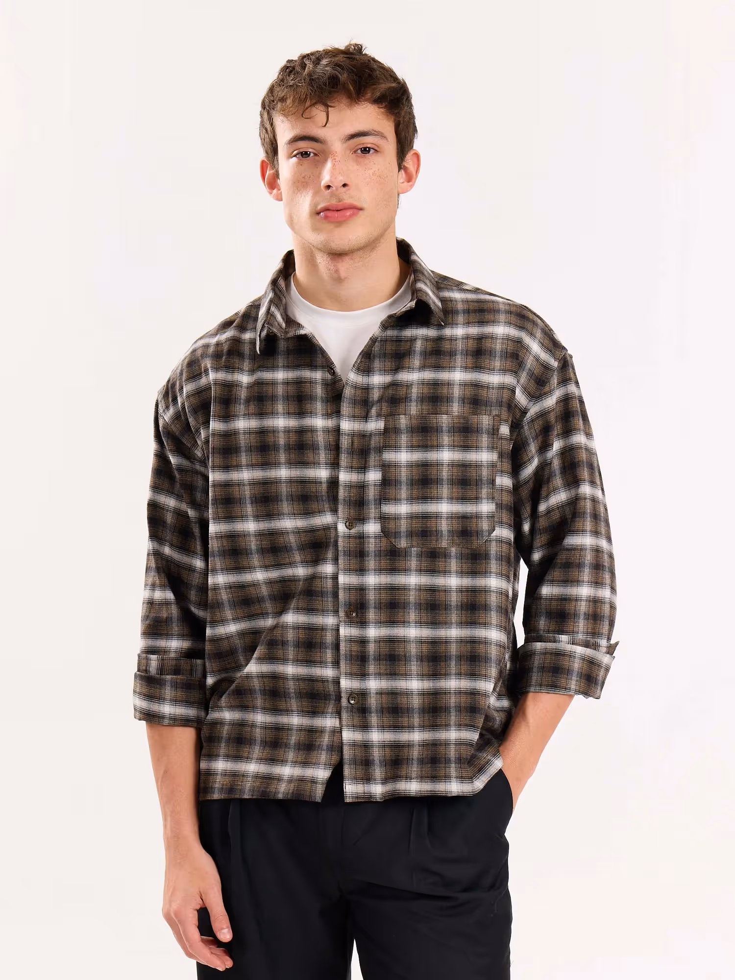 Olive Checkered Flannel Overshirt  image 2