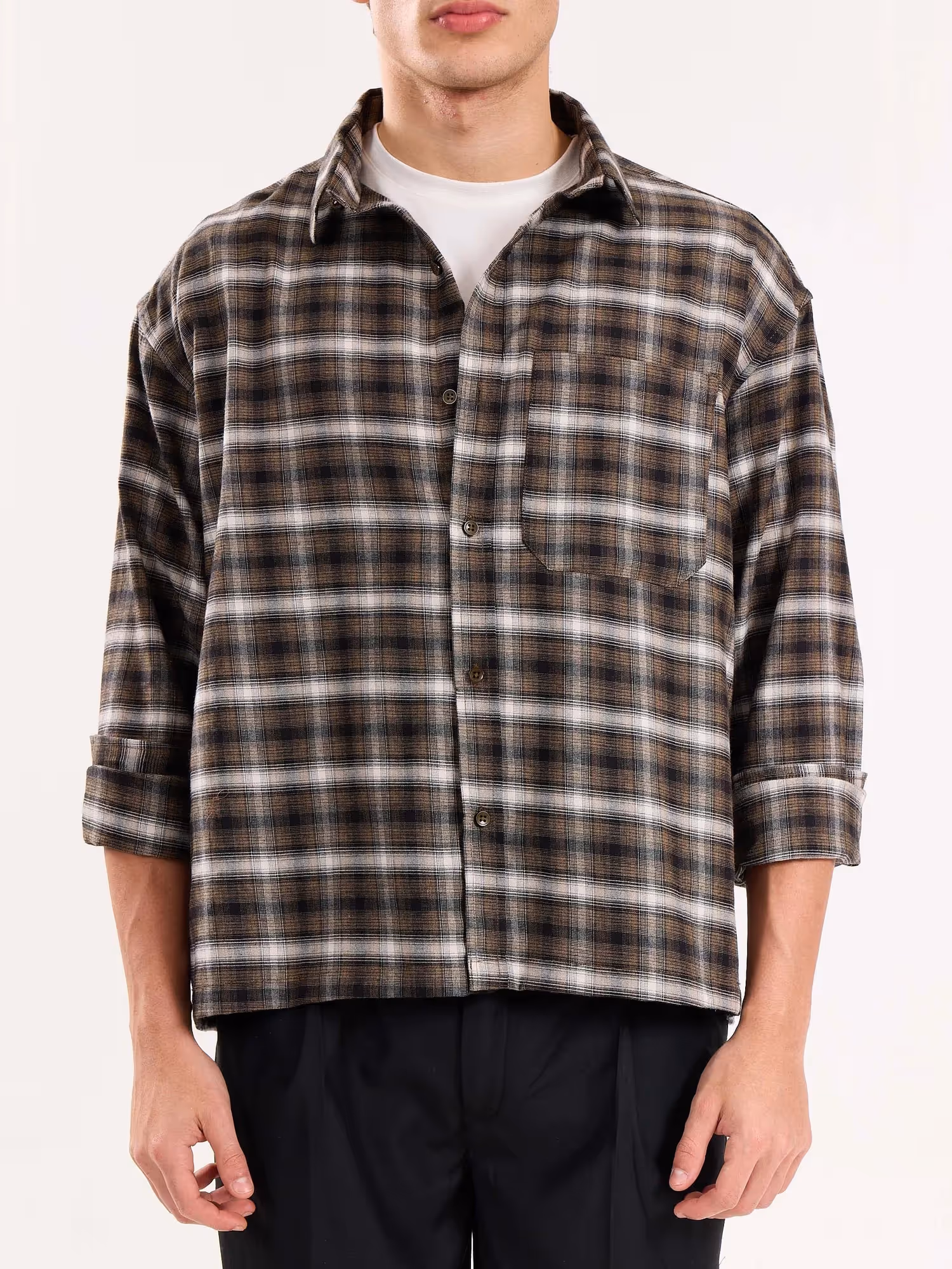 Olive Checkered Flannel Overshirt  image 5