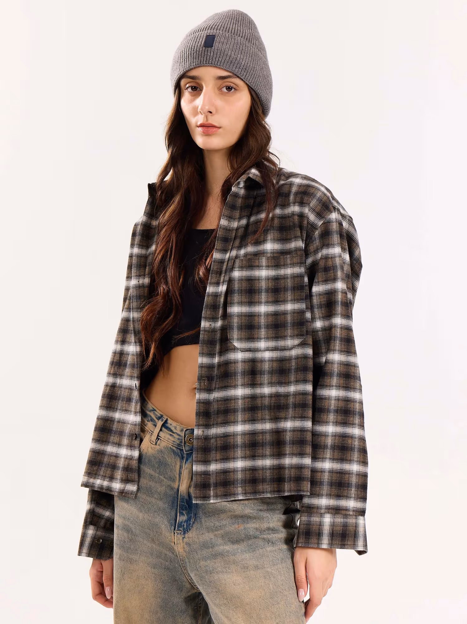Olive Checkered Flannel Overshirt  image 7