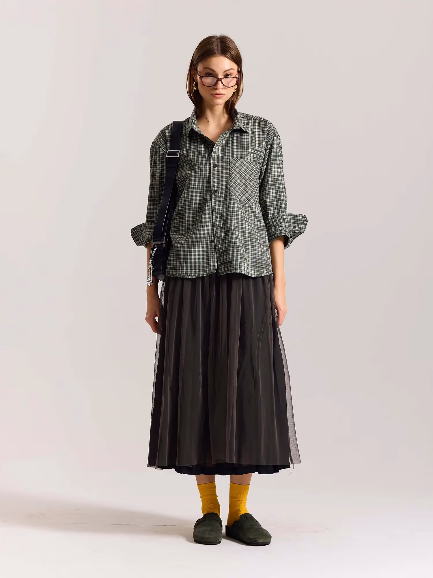 Olive Checkered Oversized Cropped Shirt  image 2