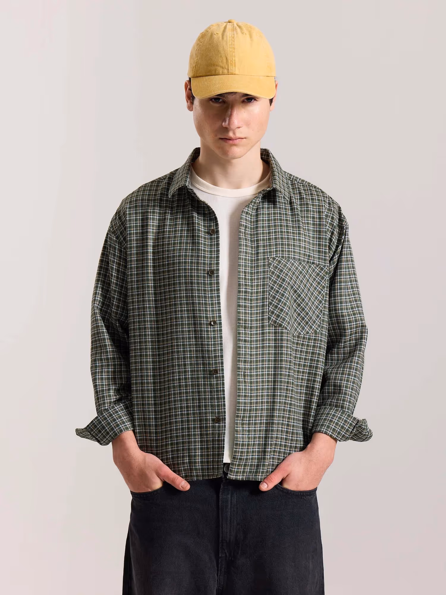 Olive Checkered Oversized Cropped Shirt  image 3