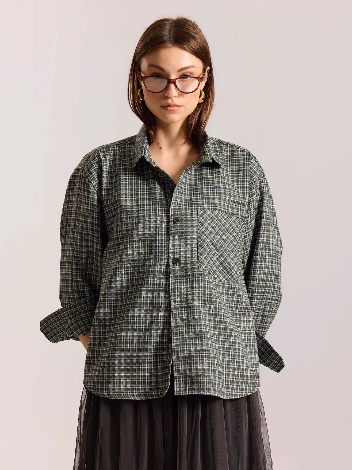 Olive Checkered Oversized Cropped Shirt  image 4