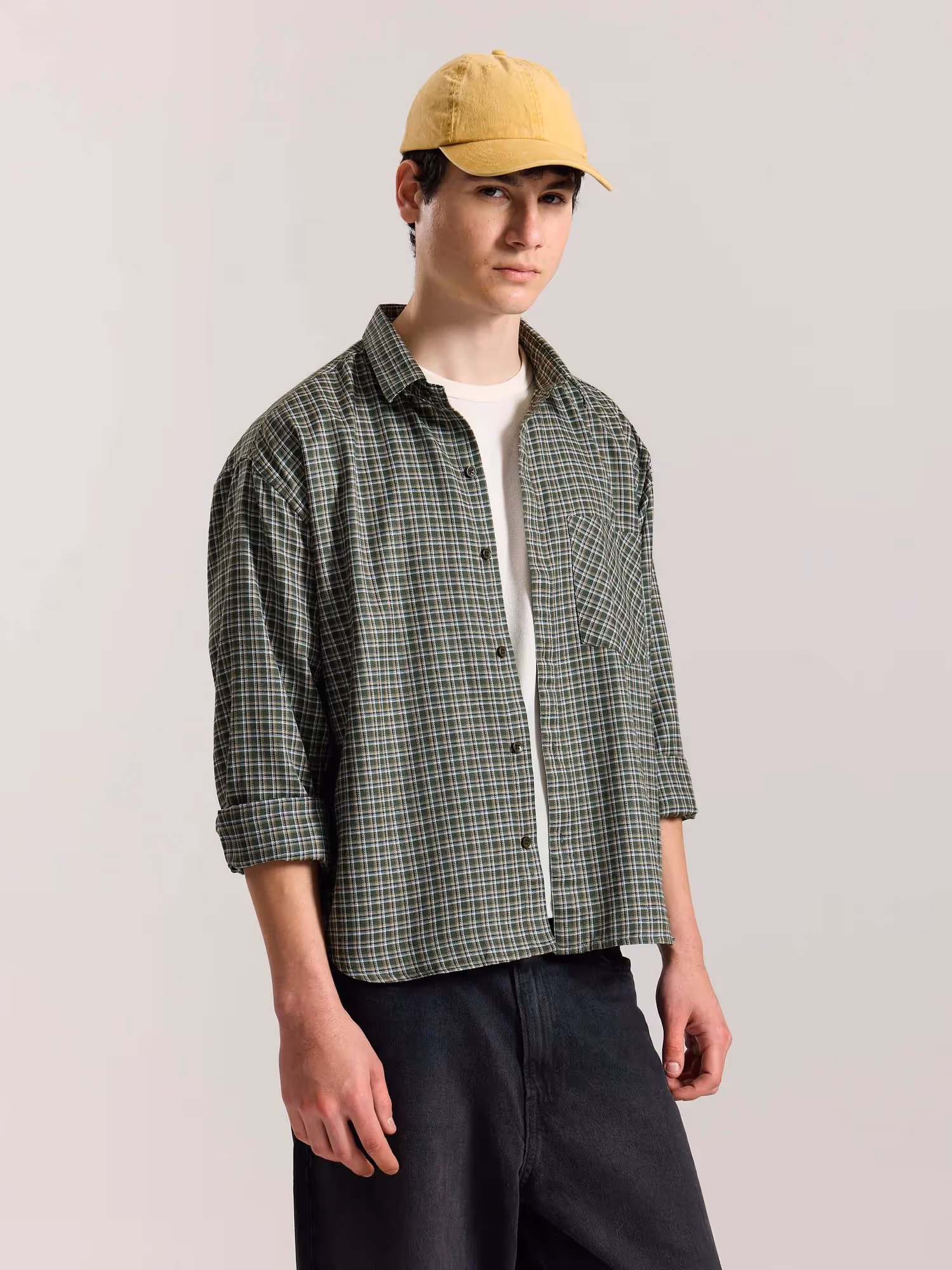 Olive Checkered Oversized Cropped Shirt  image 6