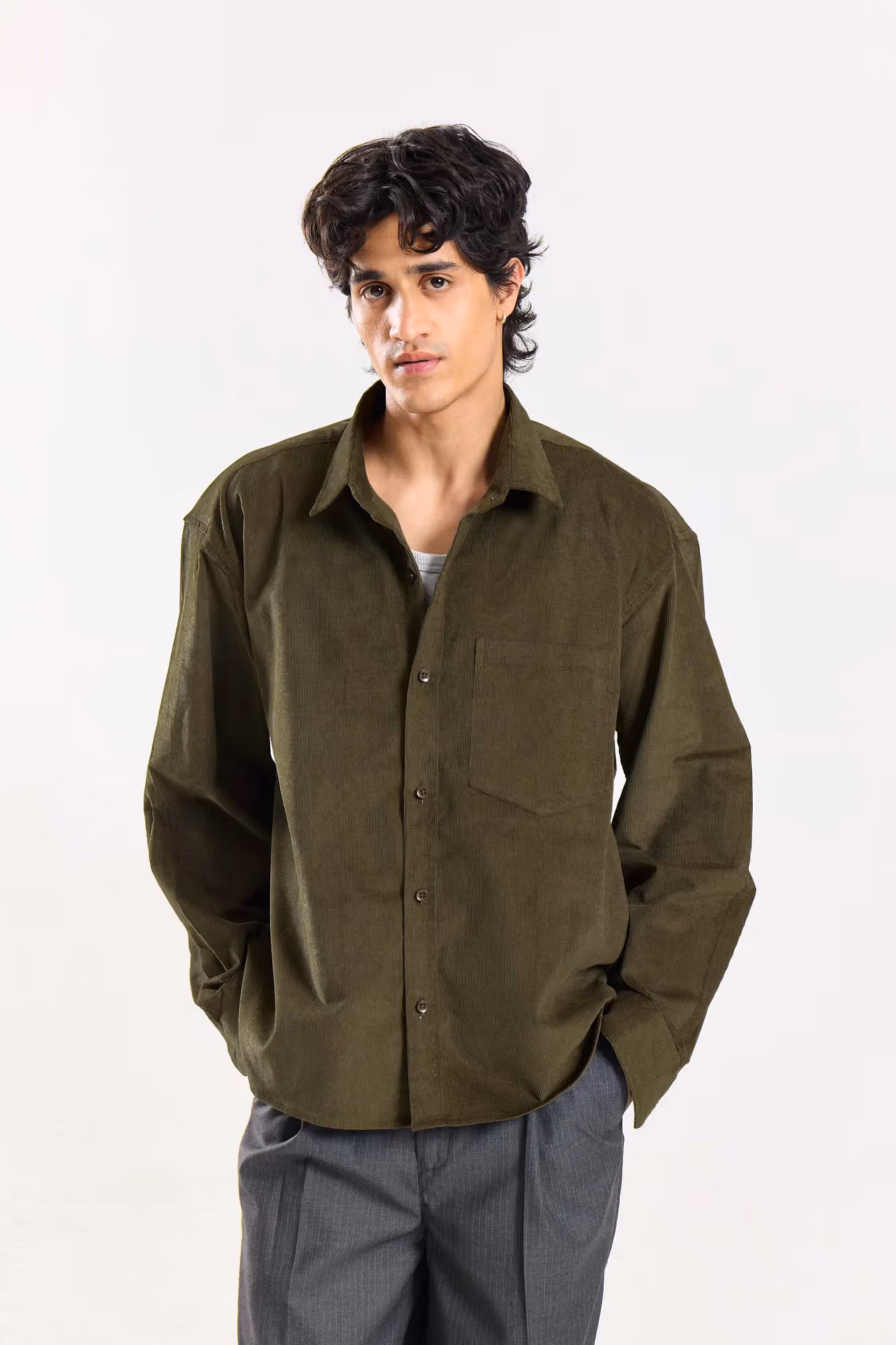 Olive Corduroy Oversized Shirt  image 2