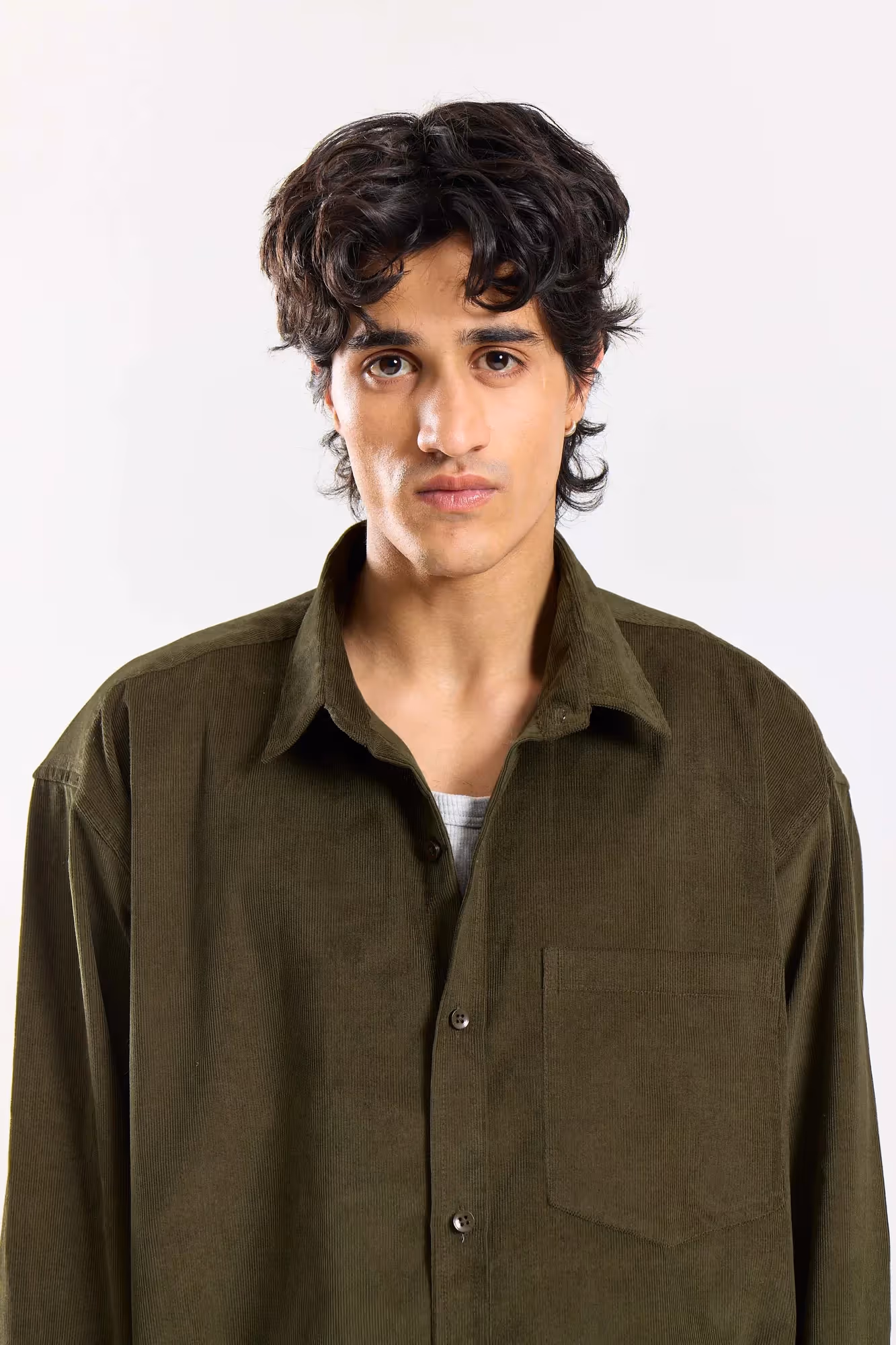 Olive Corduroy Oversized Shirt  image 3
