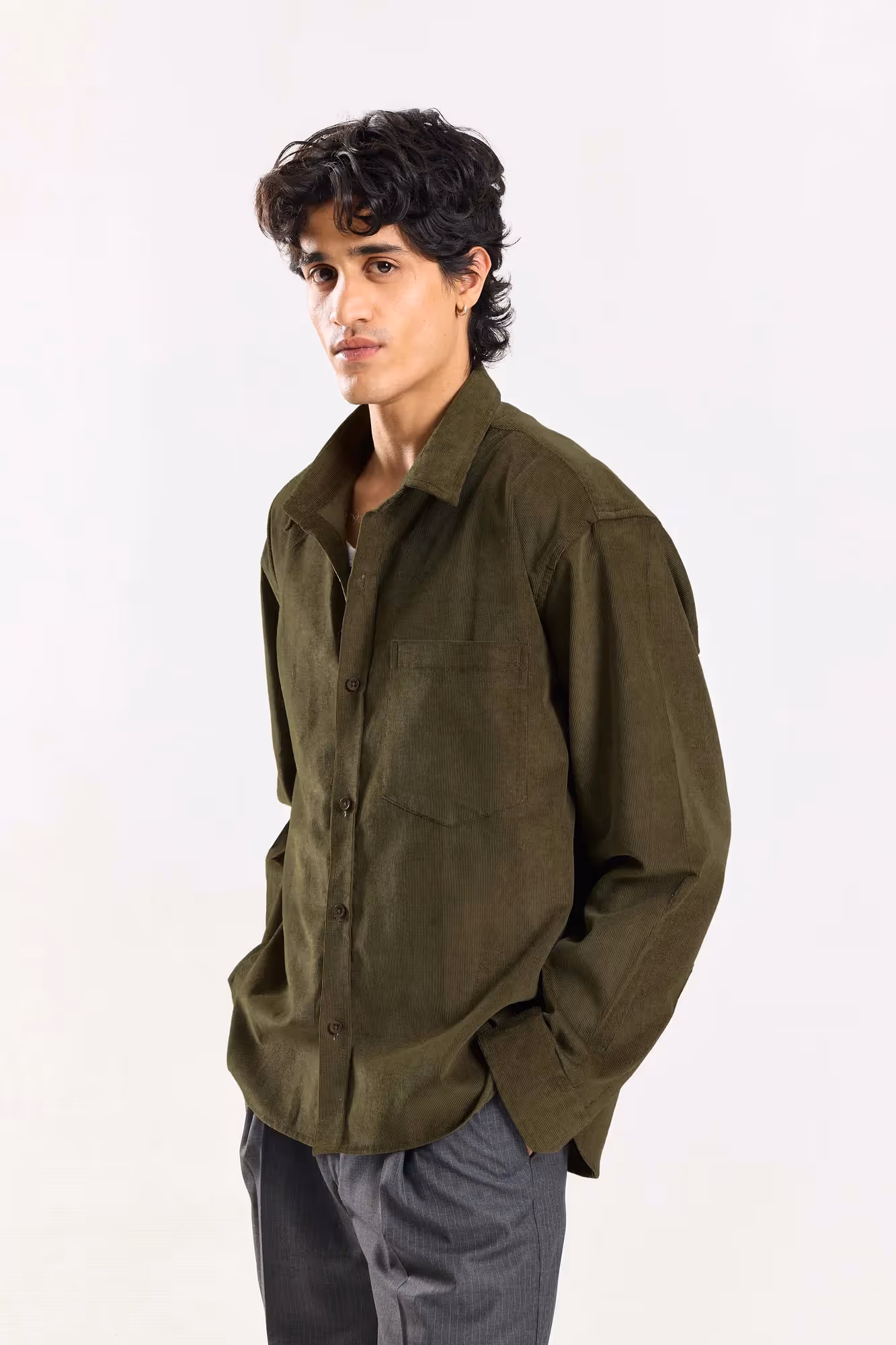 Olive Corduroy Oversized Shirt  image 4