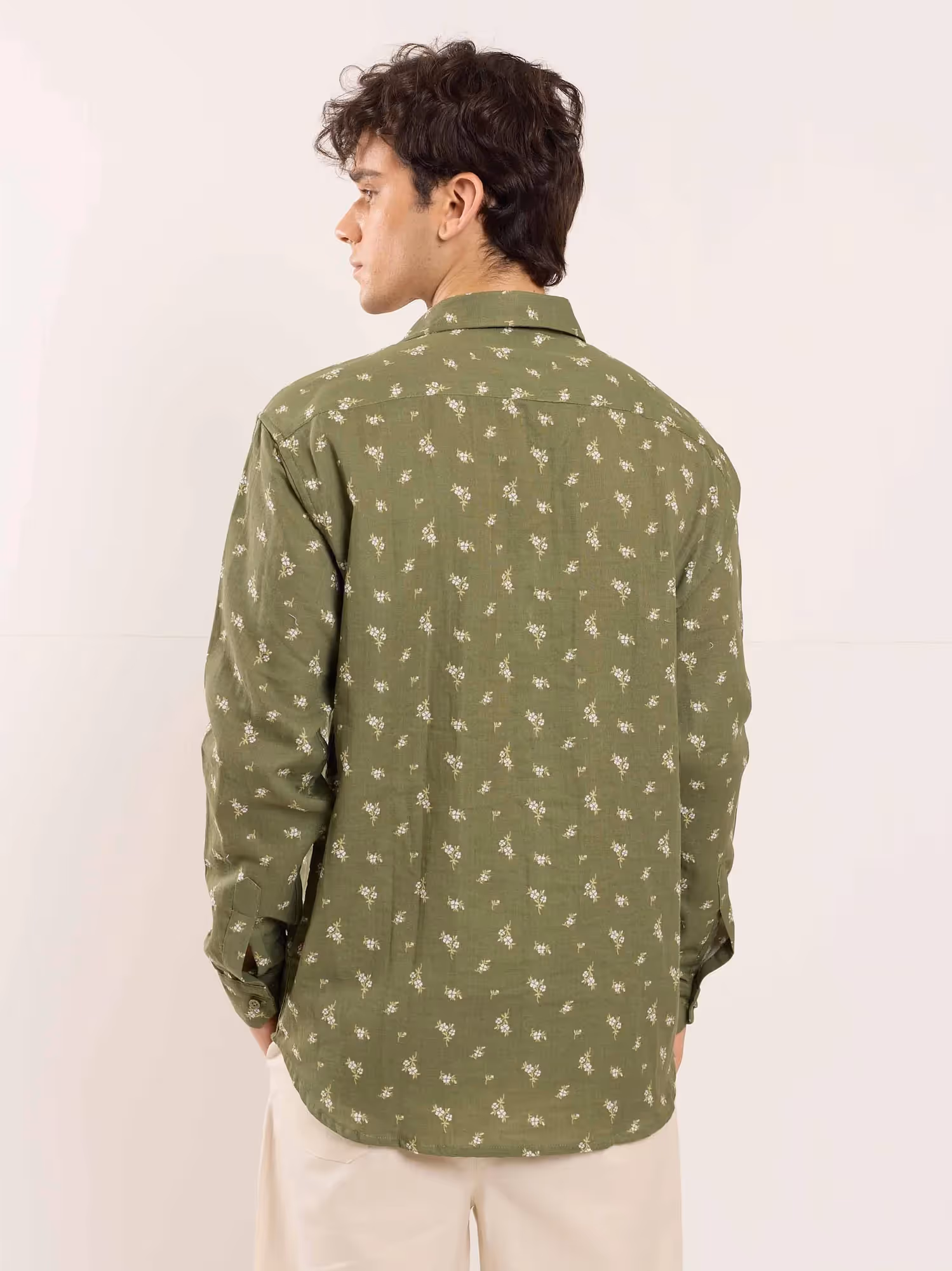 Olive Floral Printed Gauze Shirt  image 6