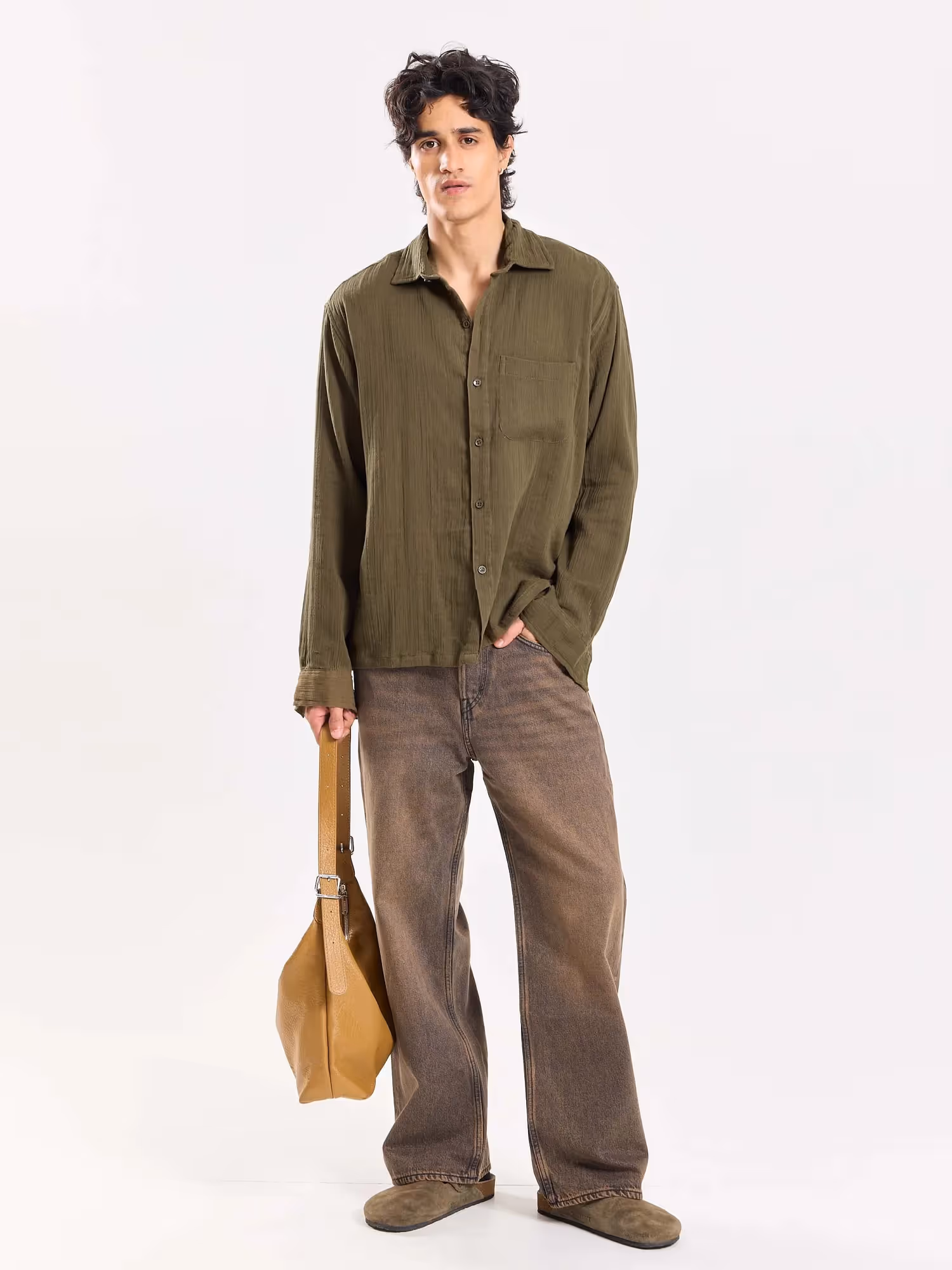 Olive Green Gauze Holiday Shirt image 1