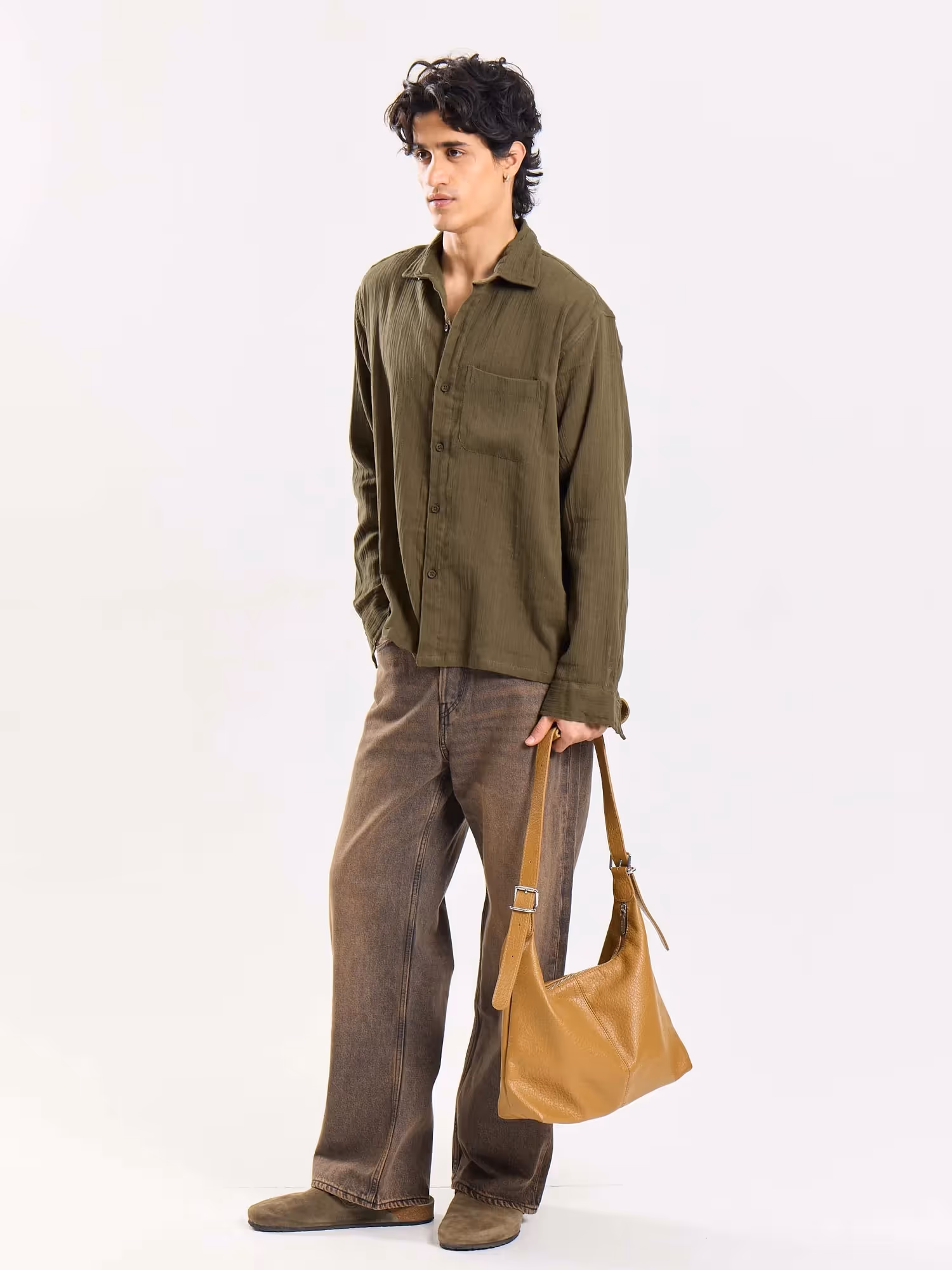 Olive Green Gauze Holiday Shirt image 4