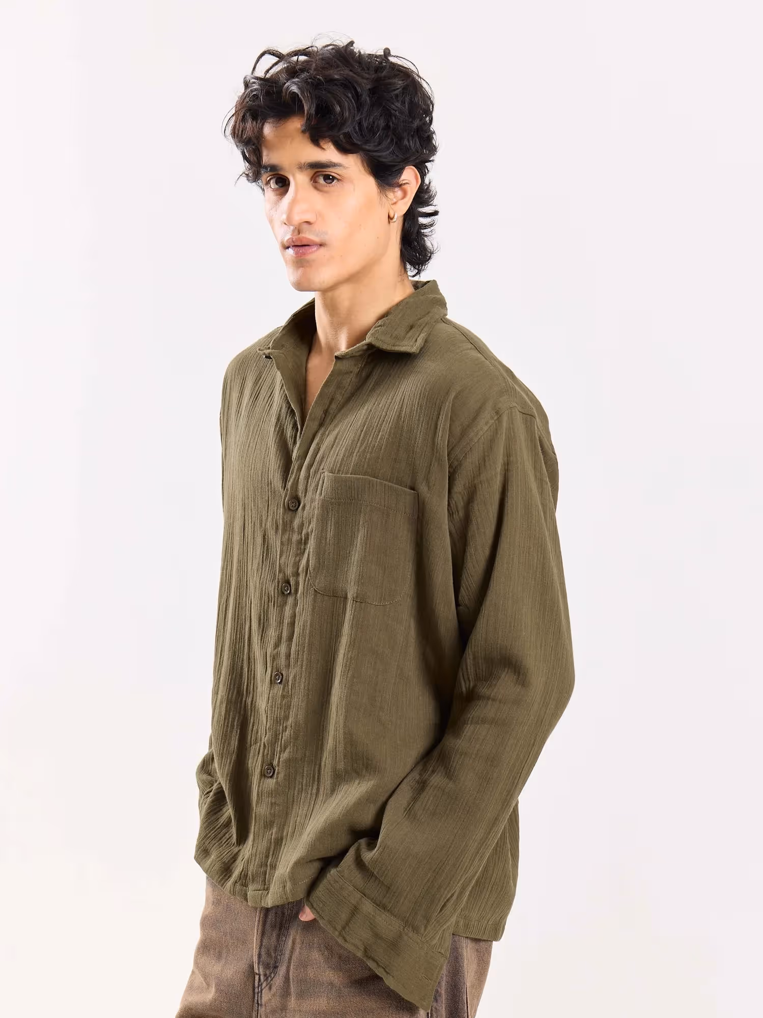 Olive Green Gauze Holiday Shirt image 5