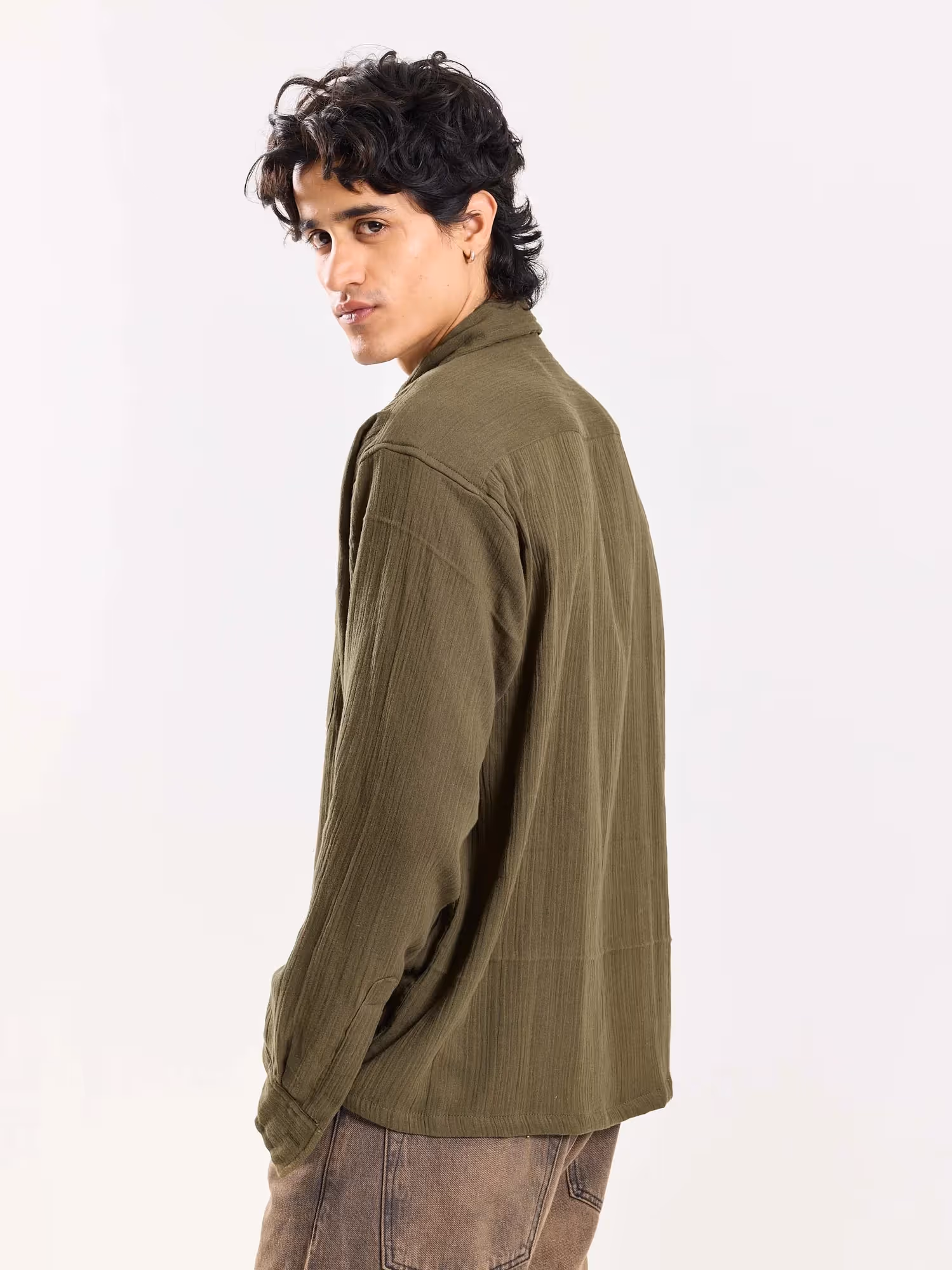Olive Green Gauze Holiday Shirt image 7