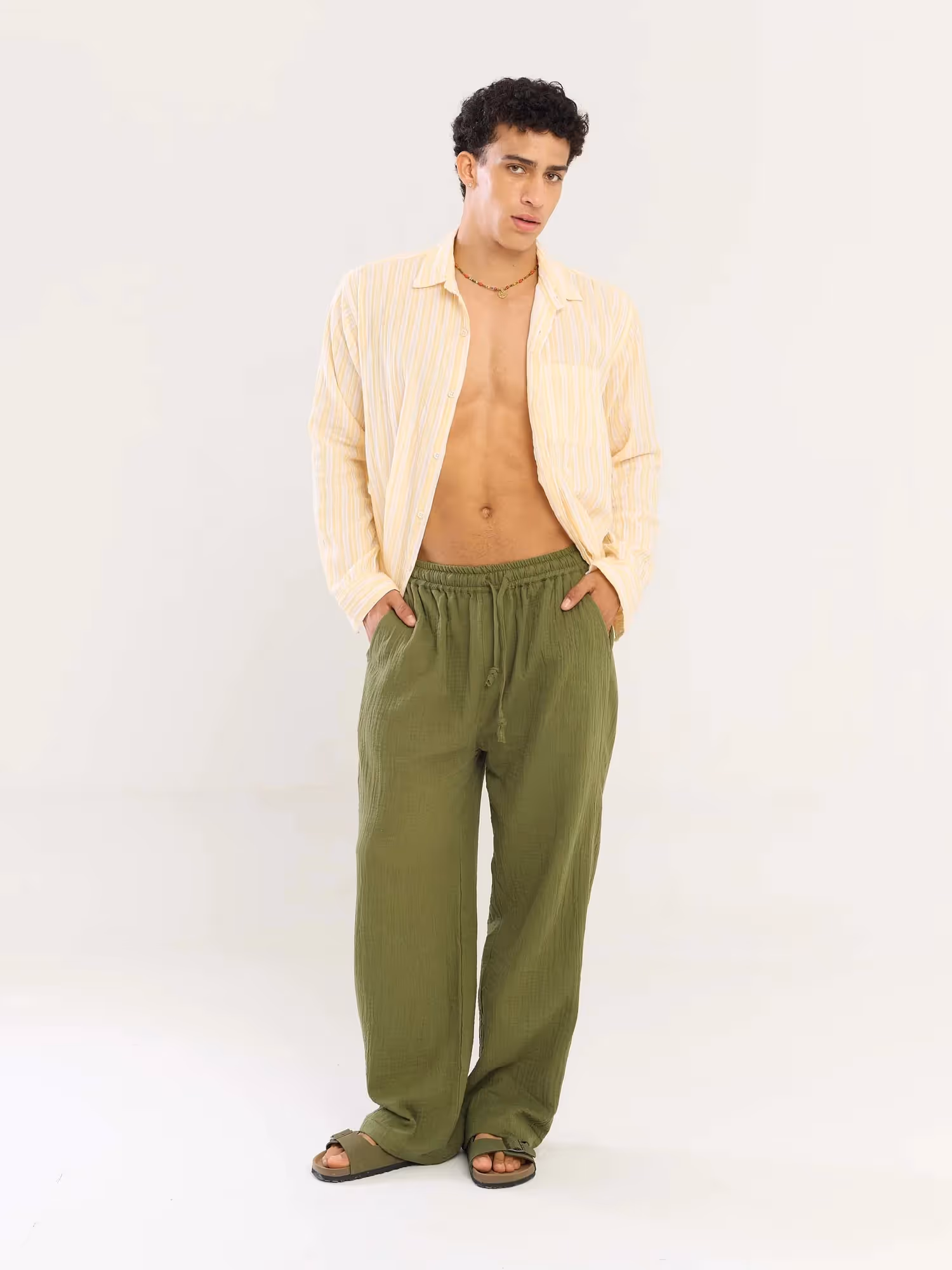 Olive Green Gauze Pull-on Pants image 1