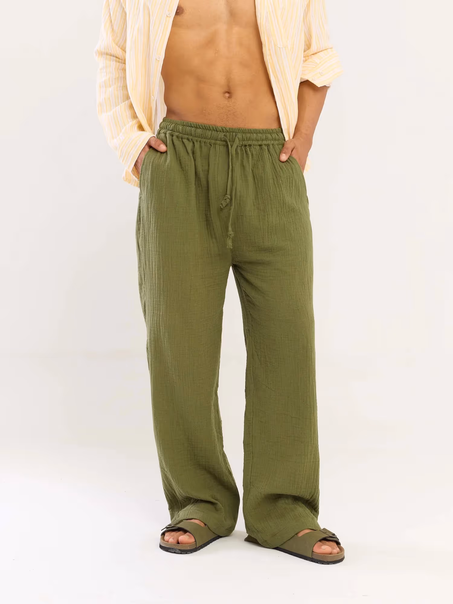 Olive Green Gauze Pull-on Pants image 3