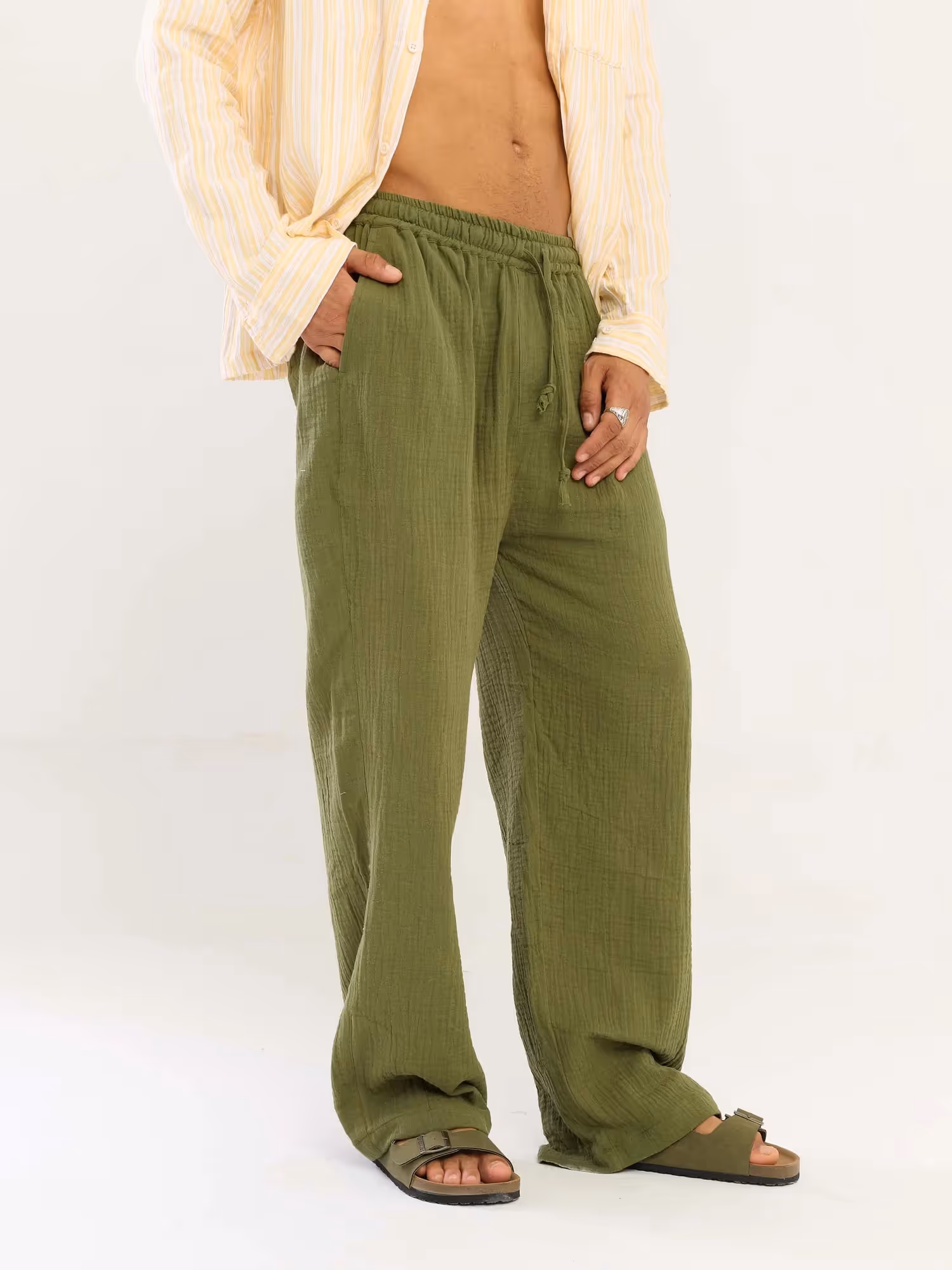 Olive Green Gauze Pull-on Pants image 5