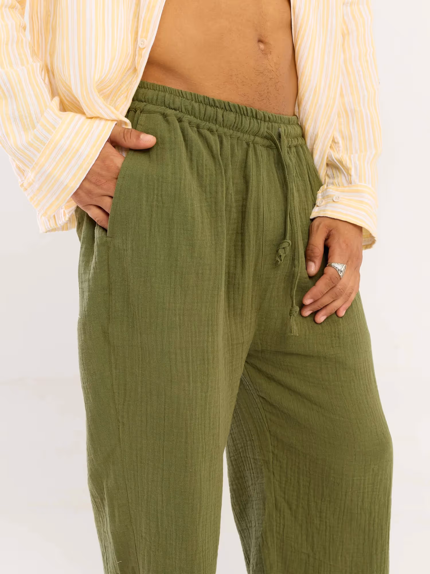 Olive Green Gauze Pull-on Pants image 6