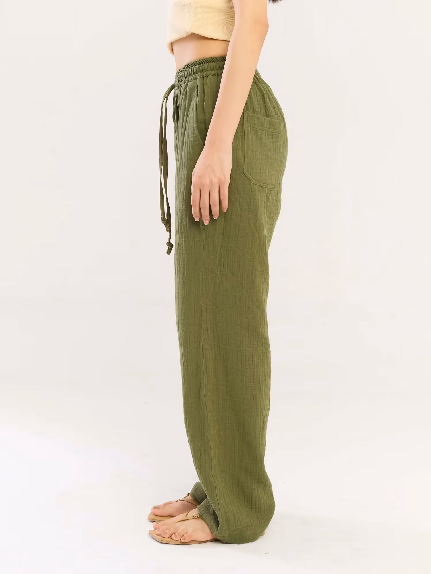 Olive Green Gauze Pull-on Pants image 7