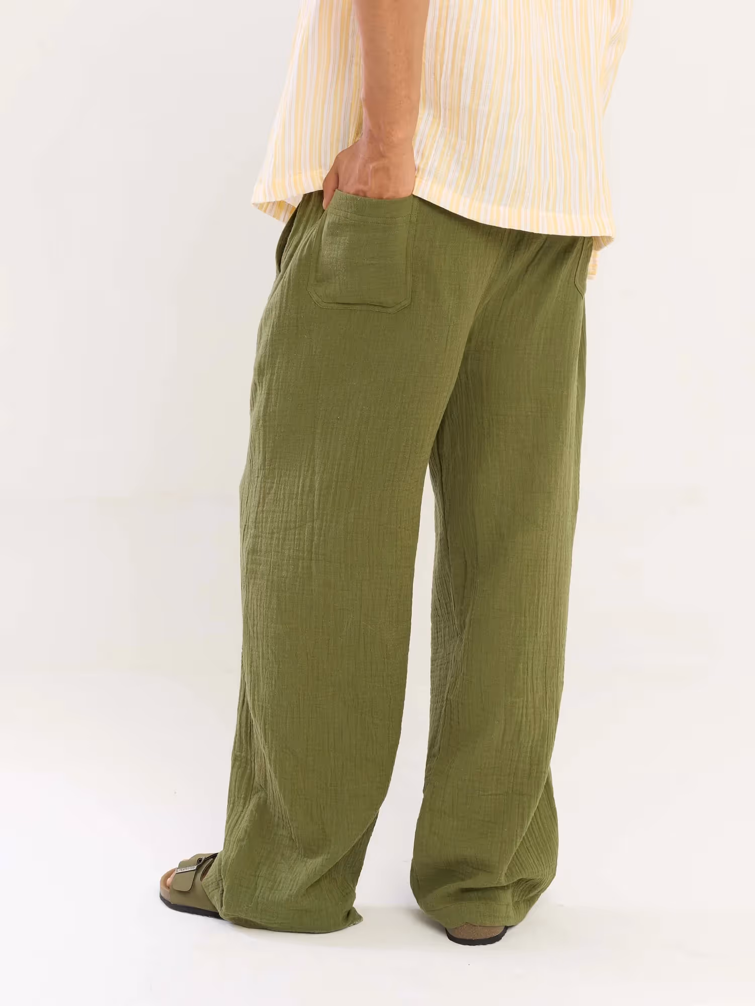 Olive Green Gauze Pull-on Pants image 8