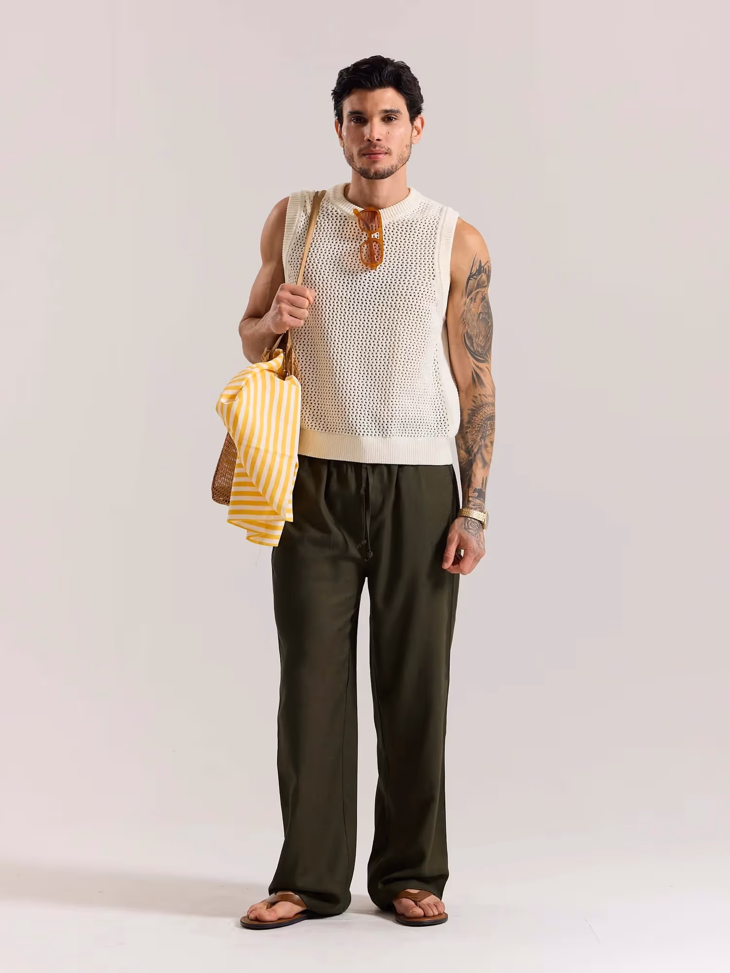 Olive Green Linen Pull-on Pants image 1