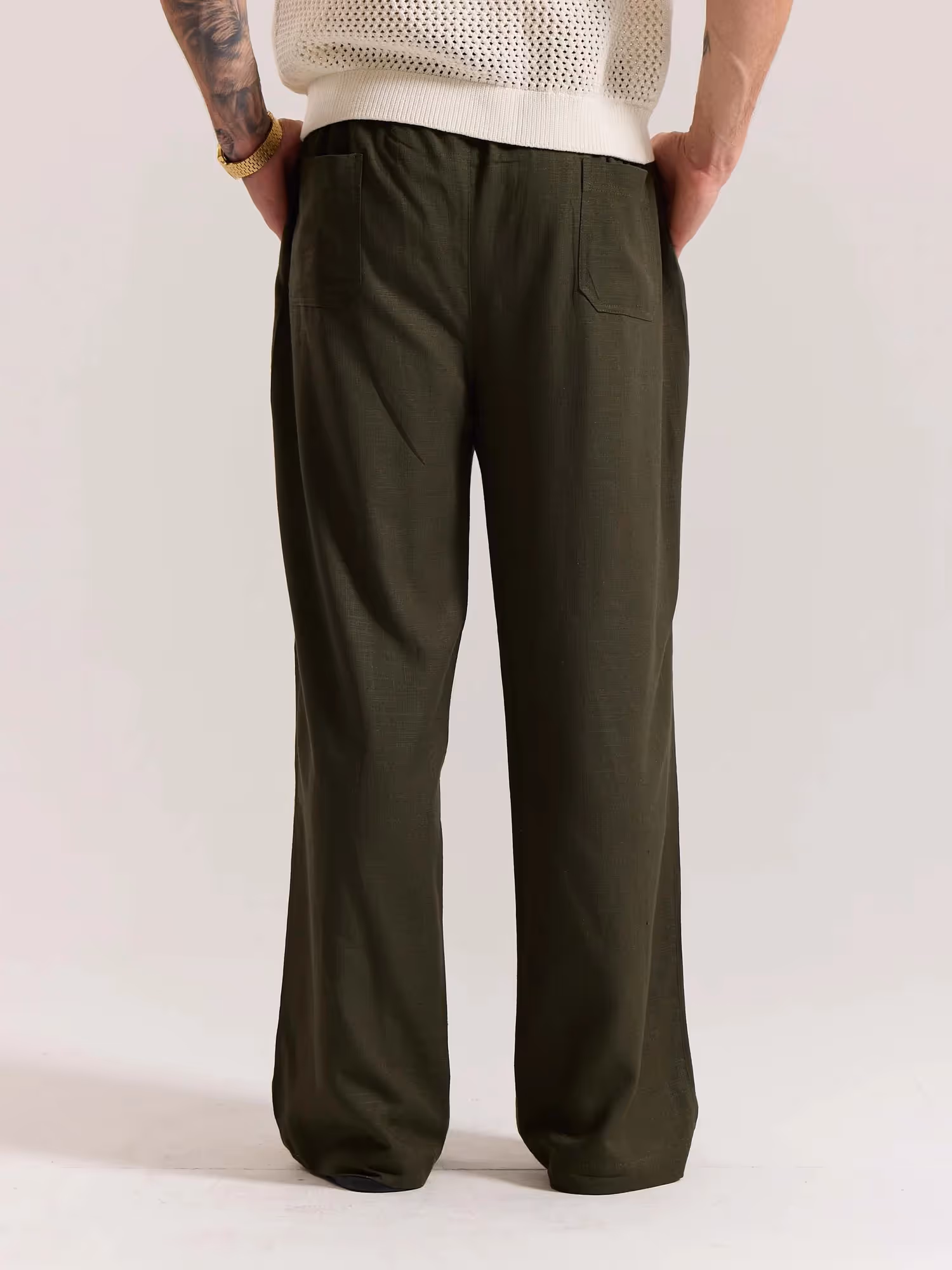 Olive Green Linen Pull-on Pants image 8