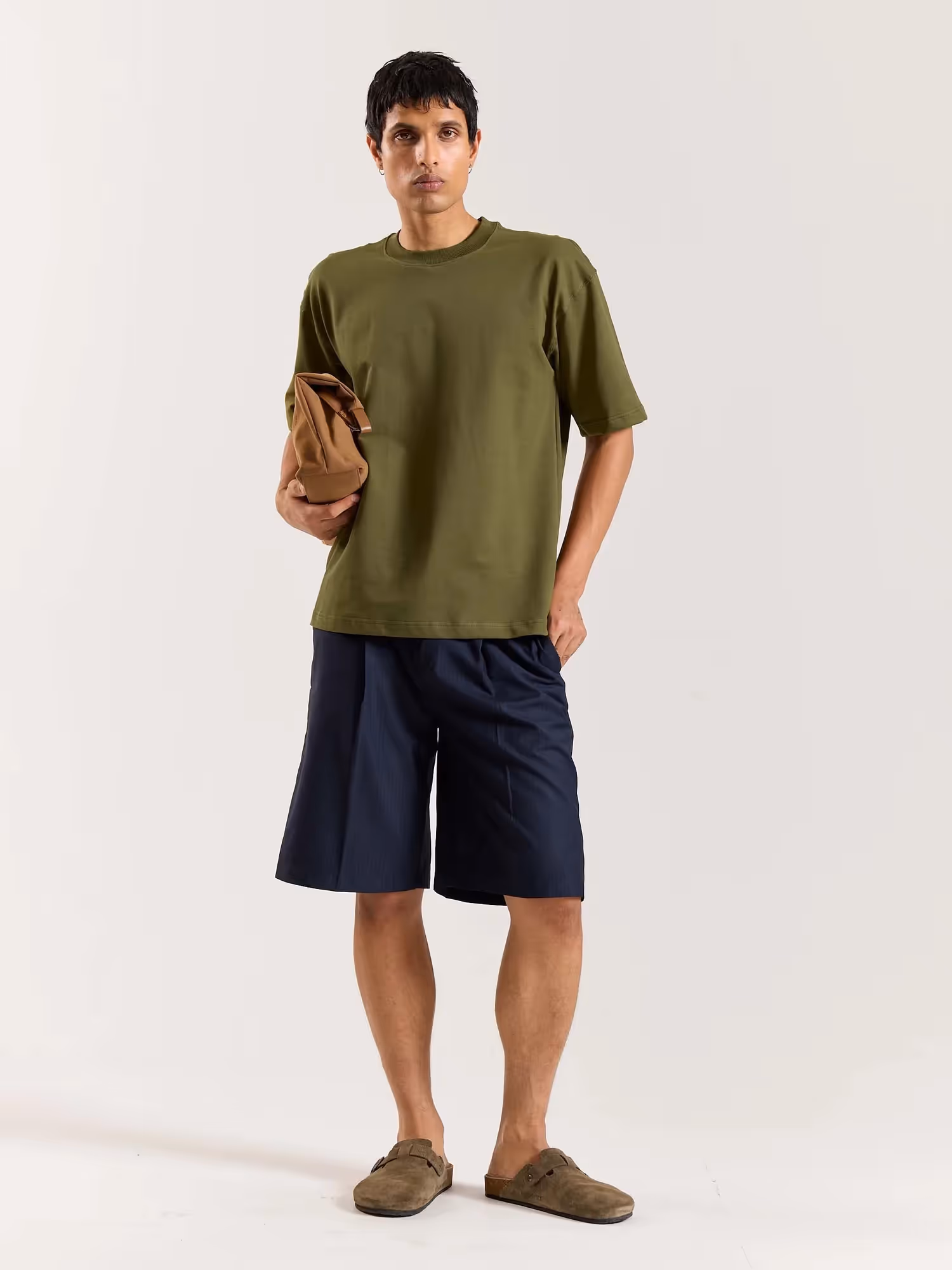 Olive Green Loose Fit Cropped T-Shirt image 1