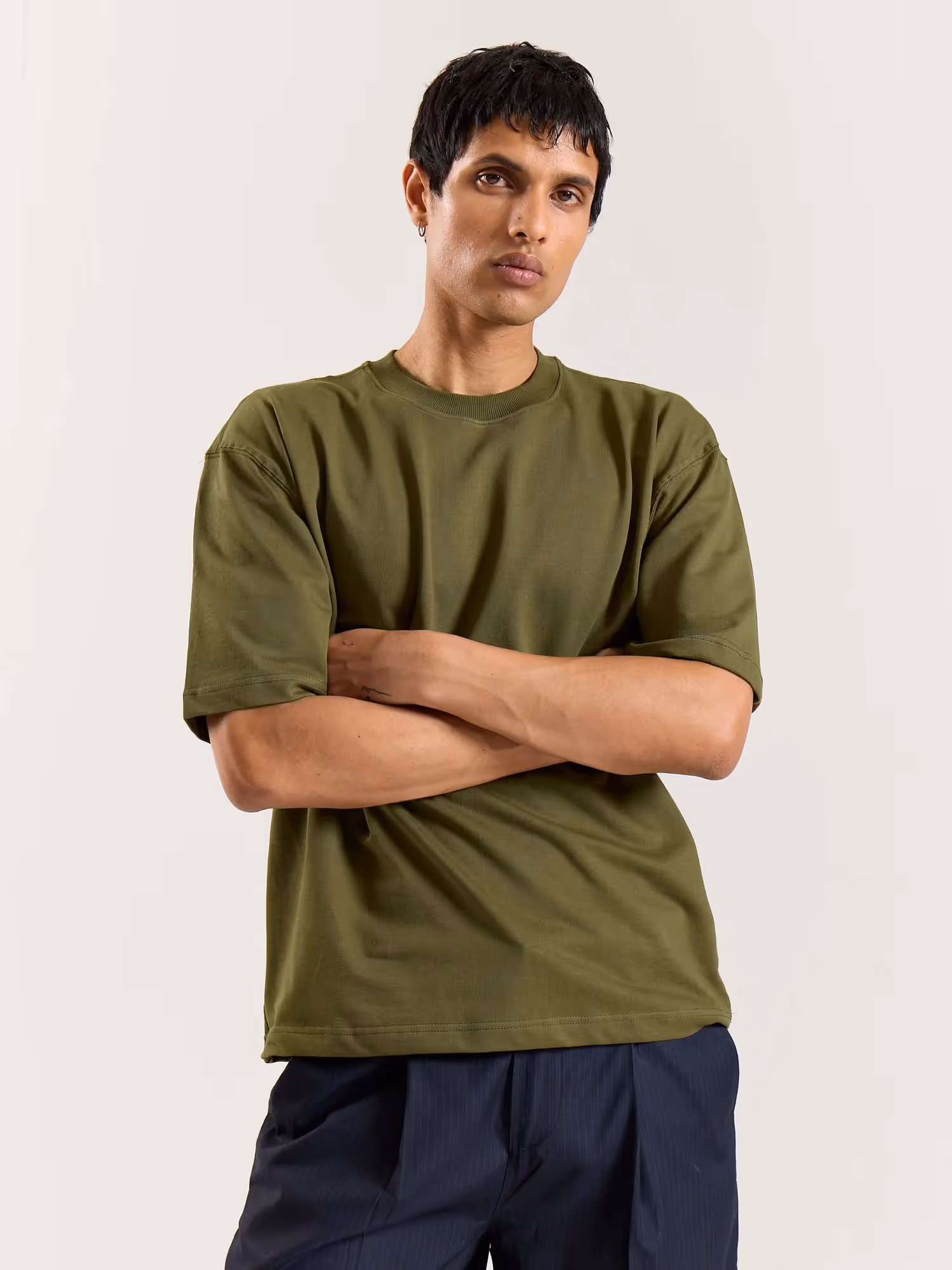 Olive Green Loose Fit Cropped T-Shirt image 3