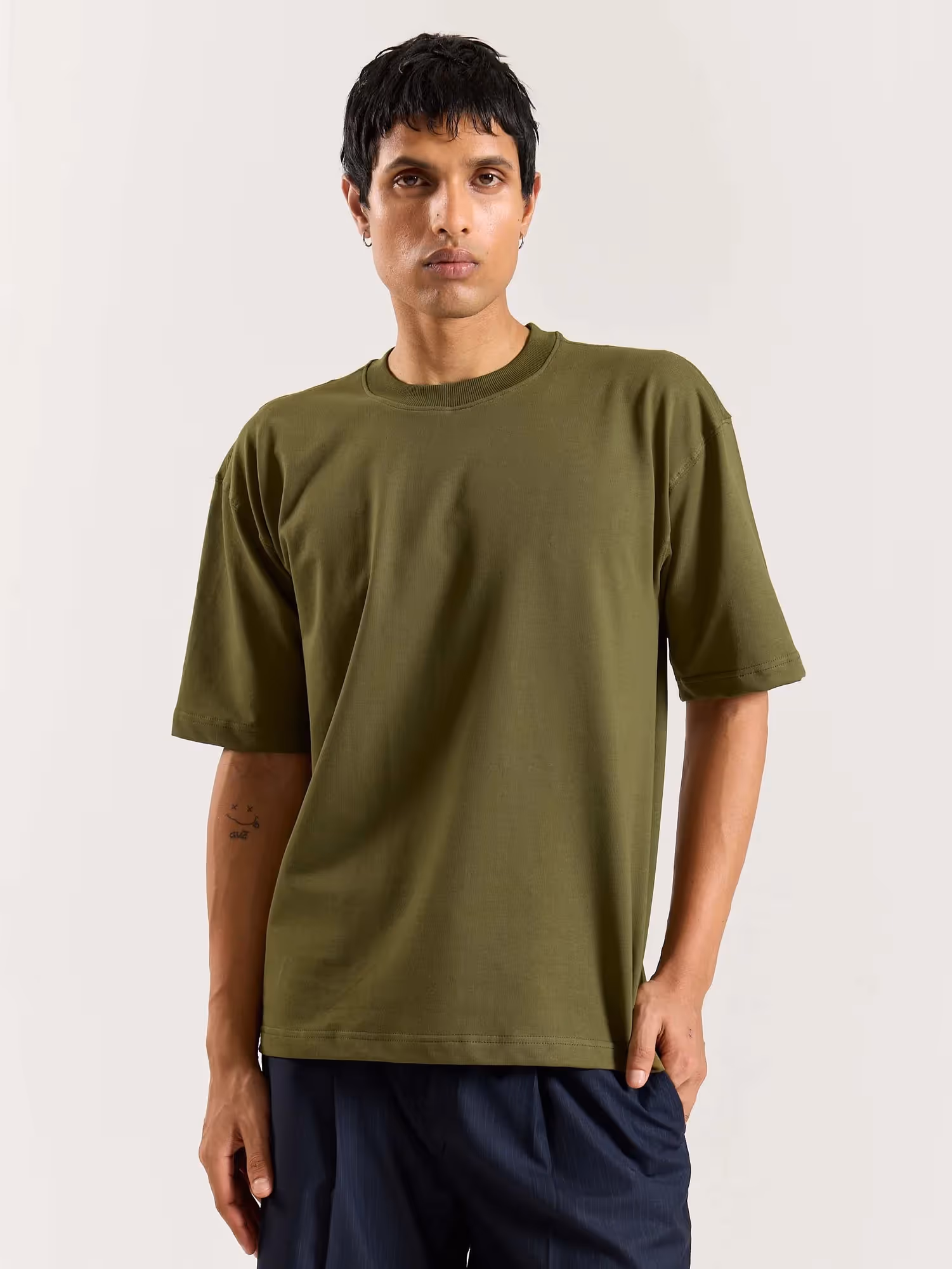Olive Green Loose Fit Cropped T-Shirt image 5