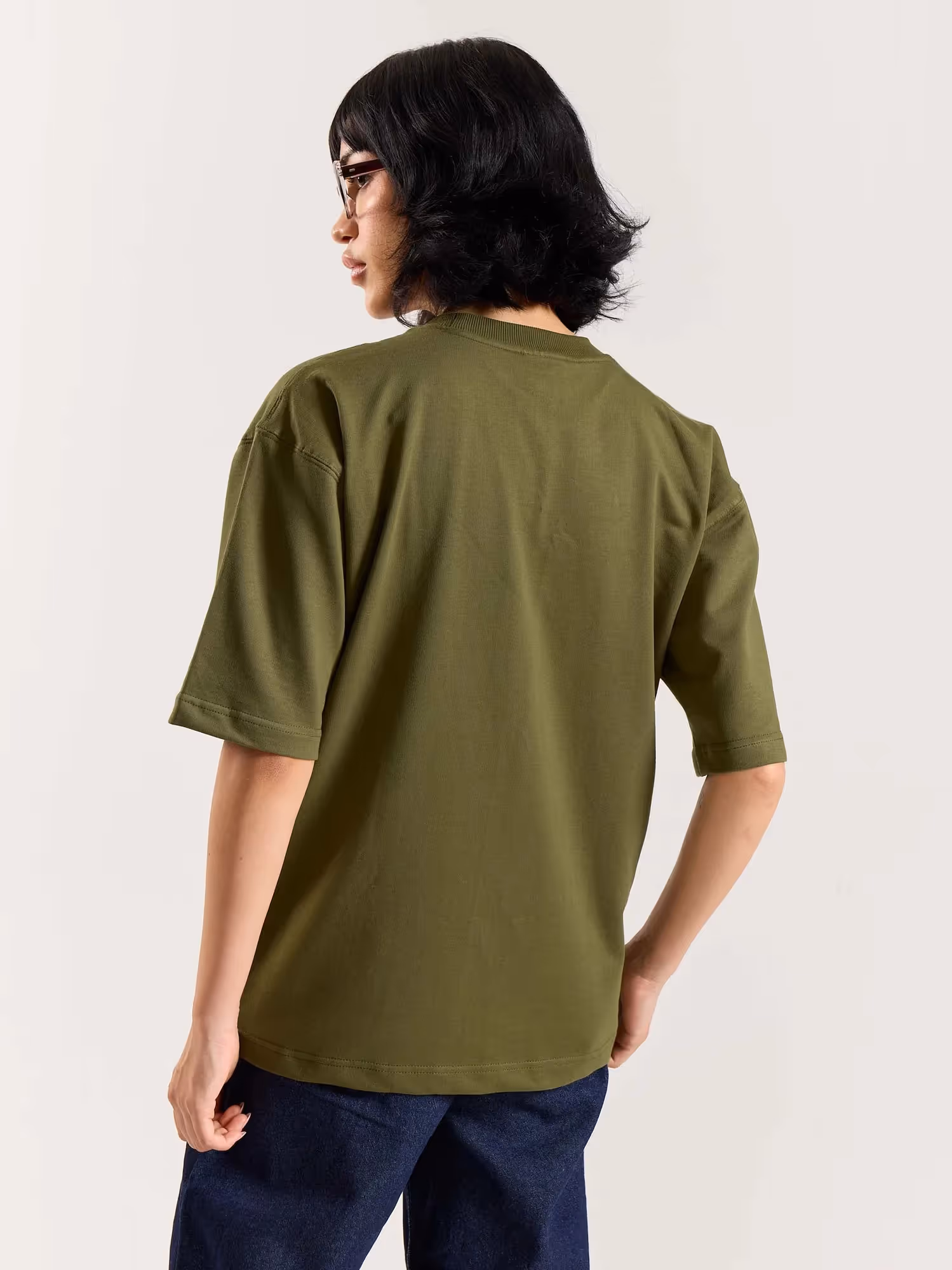 Olive Green Loose Fit Cropped T-Shirt image 7