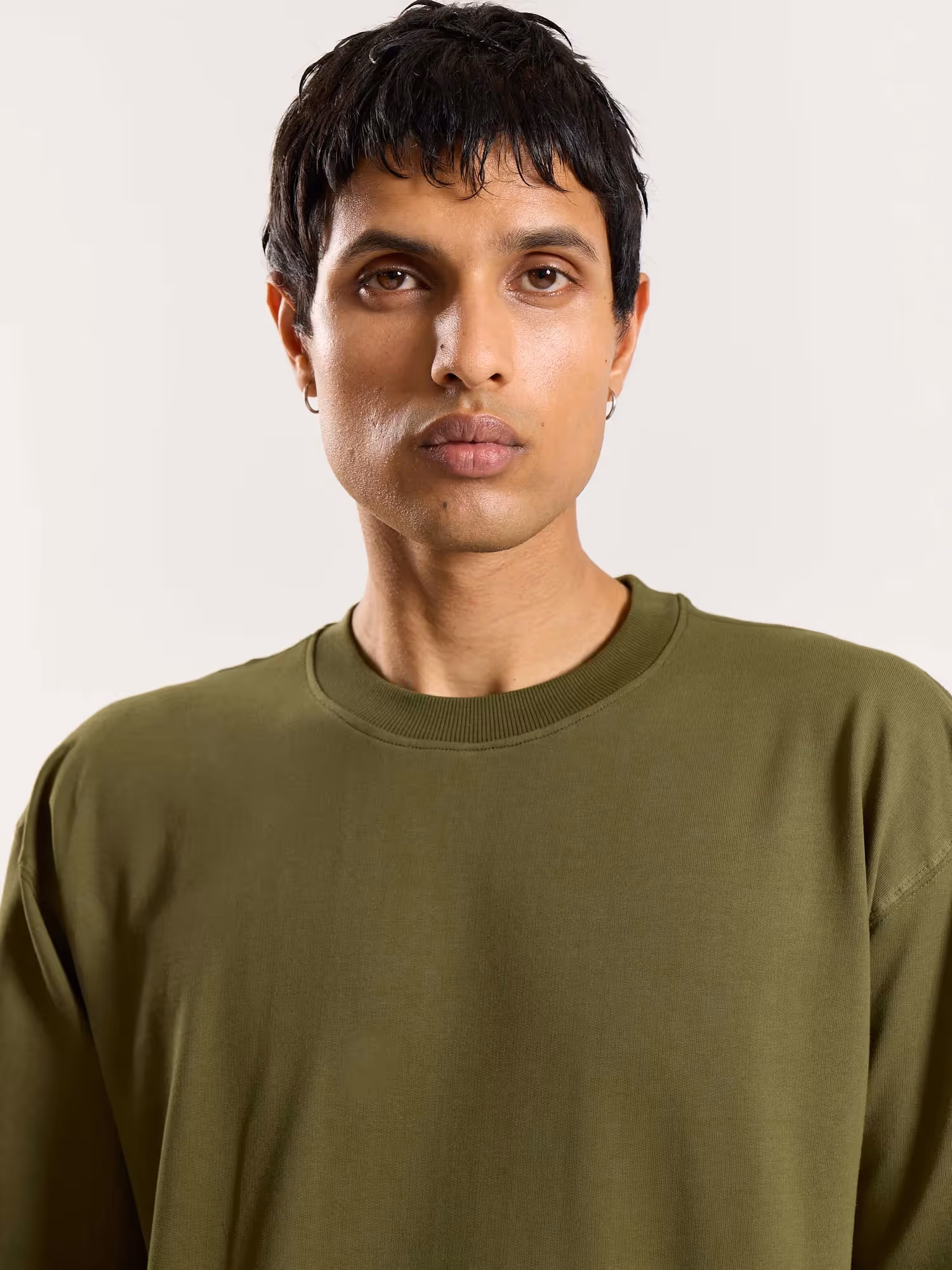 Olive Green Loose Fit Cropped T-Shirt image 8