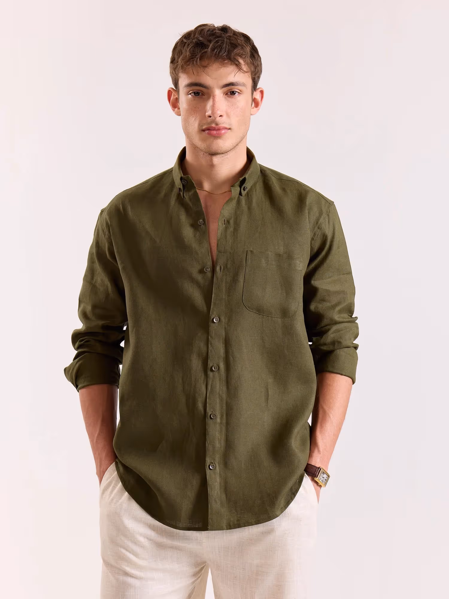 Olive Irish Linen Shirt image 3