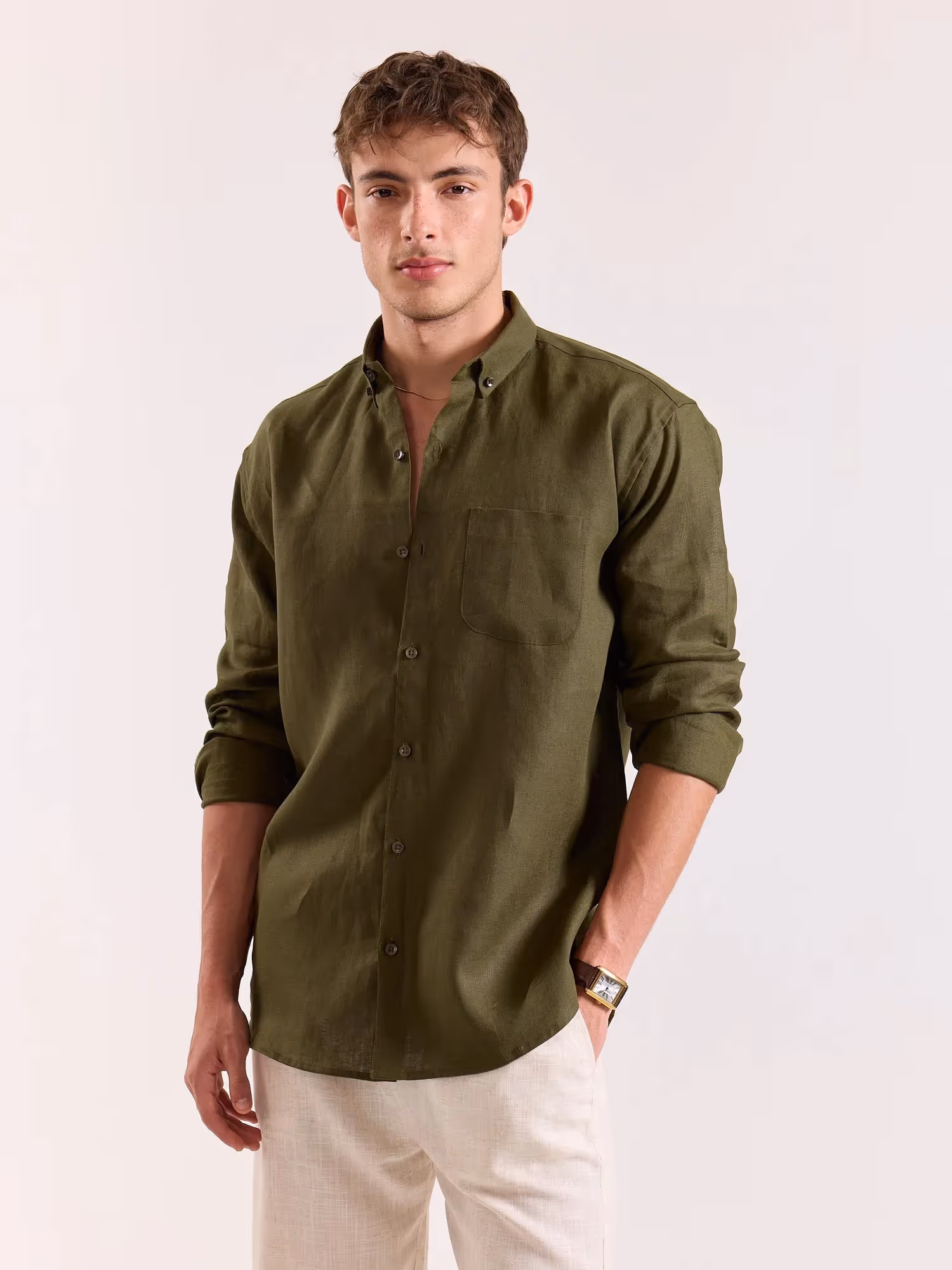 Olive Irish Linen Shirt image 7