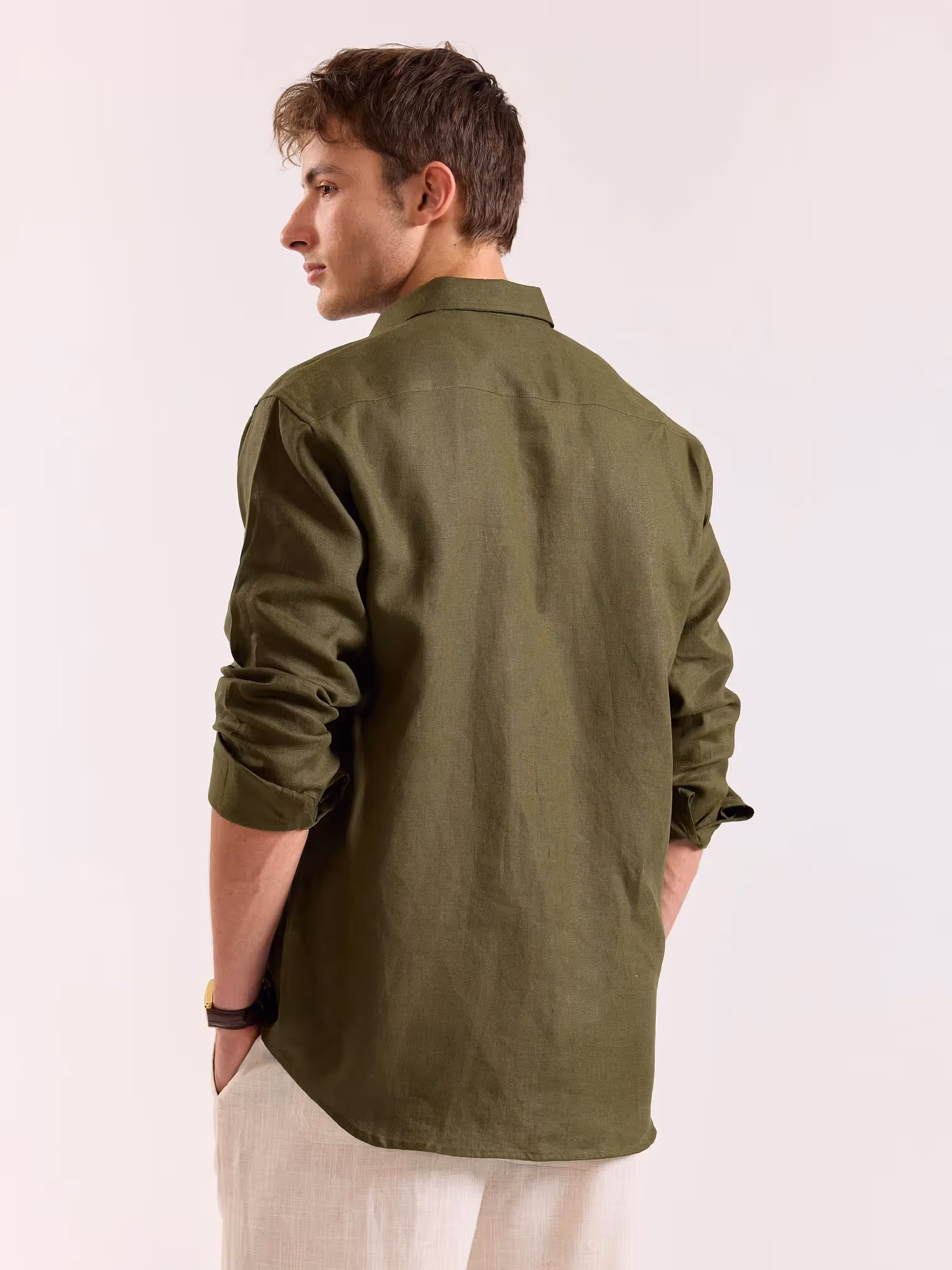 Olive Irish Linen Shirt image 8